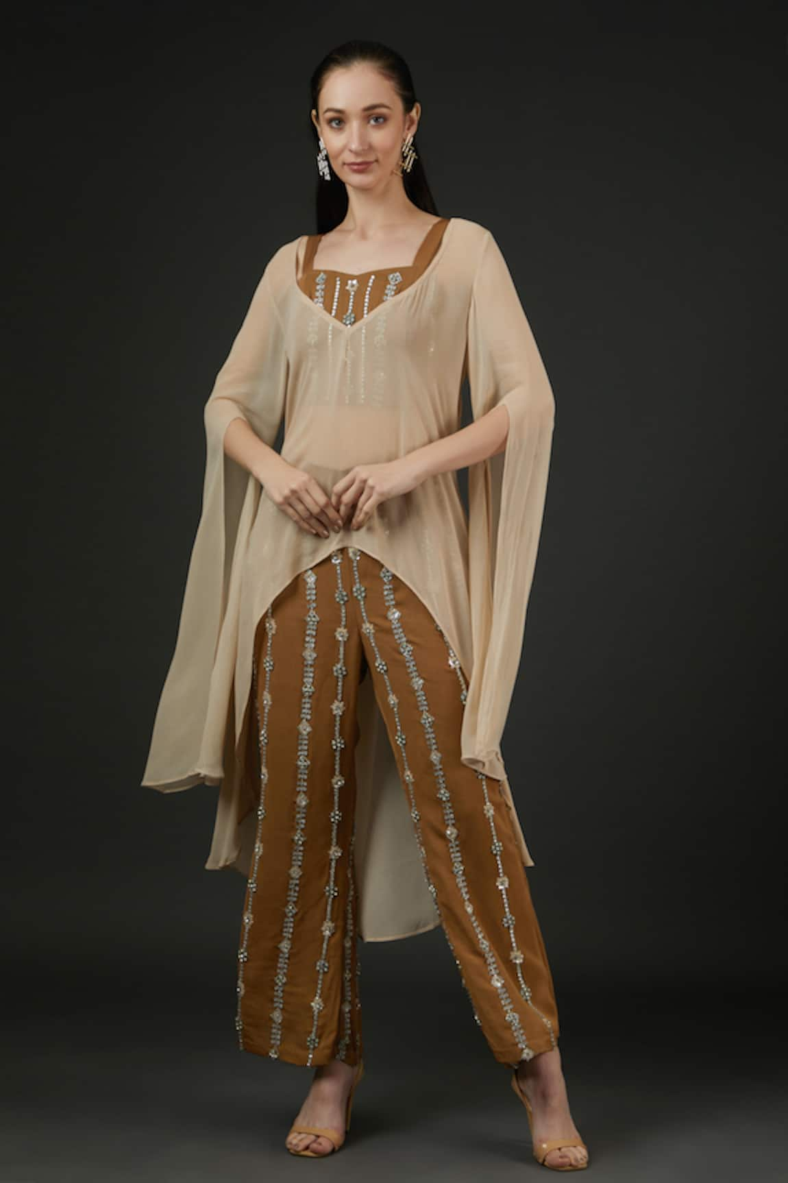 Vedika Soni Solid Kaftan Embroidered Pant Set