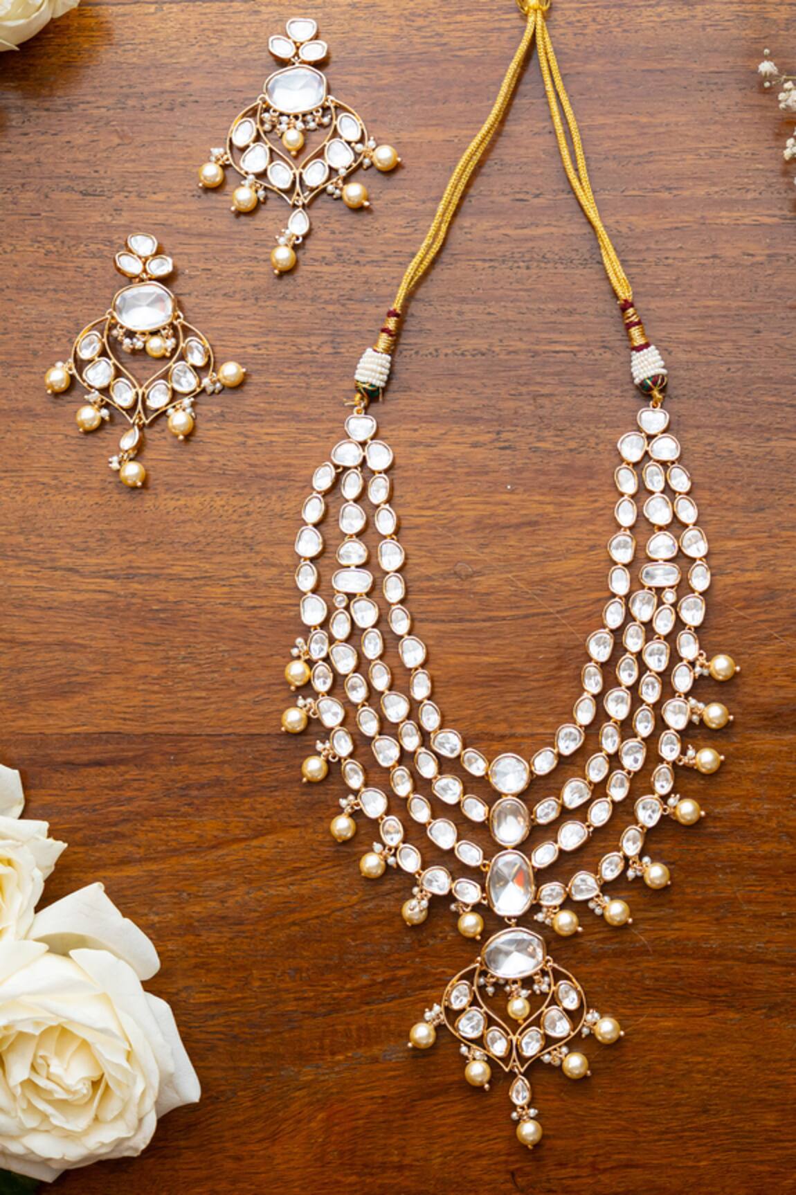 Zevar By Geeta Hand Embellished Layered Long Necklace Set