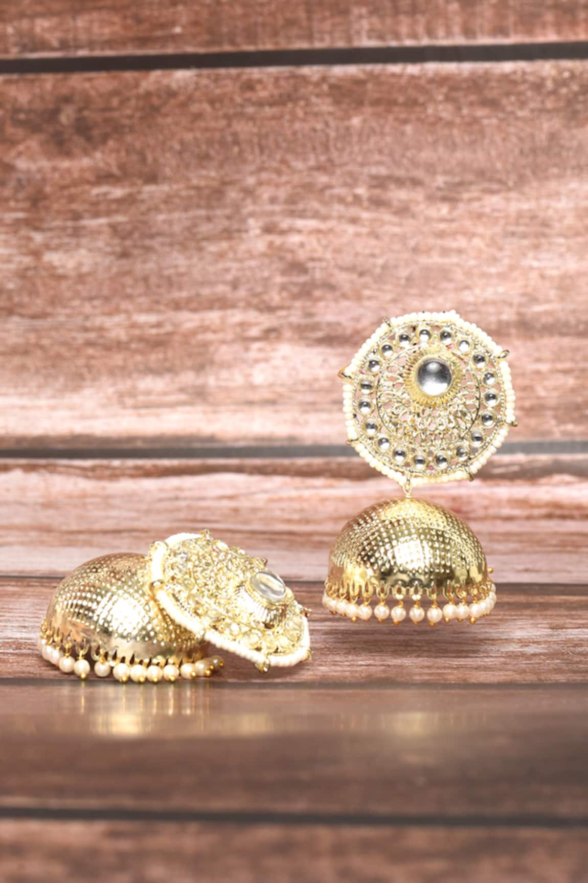 Nayaab by Aleezeh - Gold Plated Kundan And Polki Embellished Jhumkas