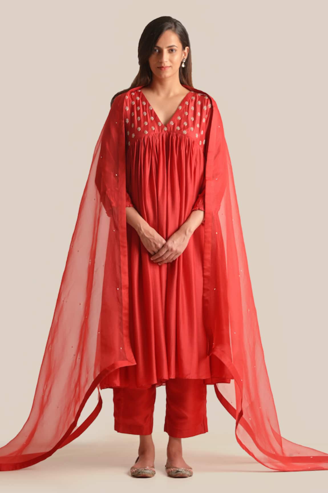 Cupid Cotton Aiza Yoke Embroidered Anarkali & Pant Set 