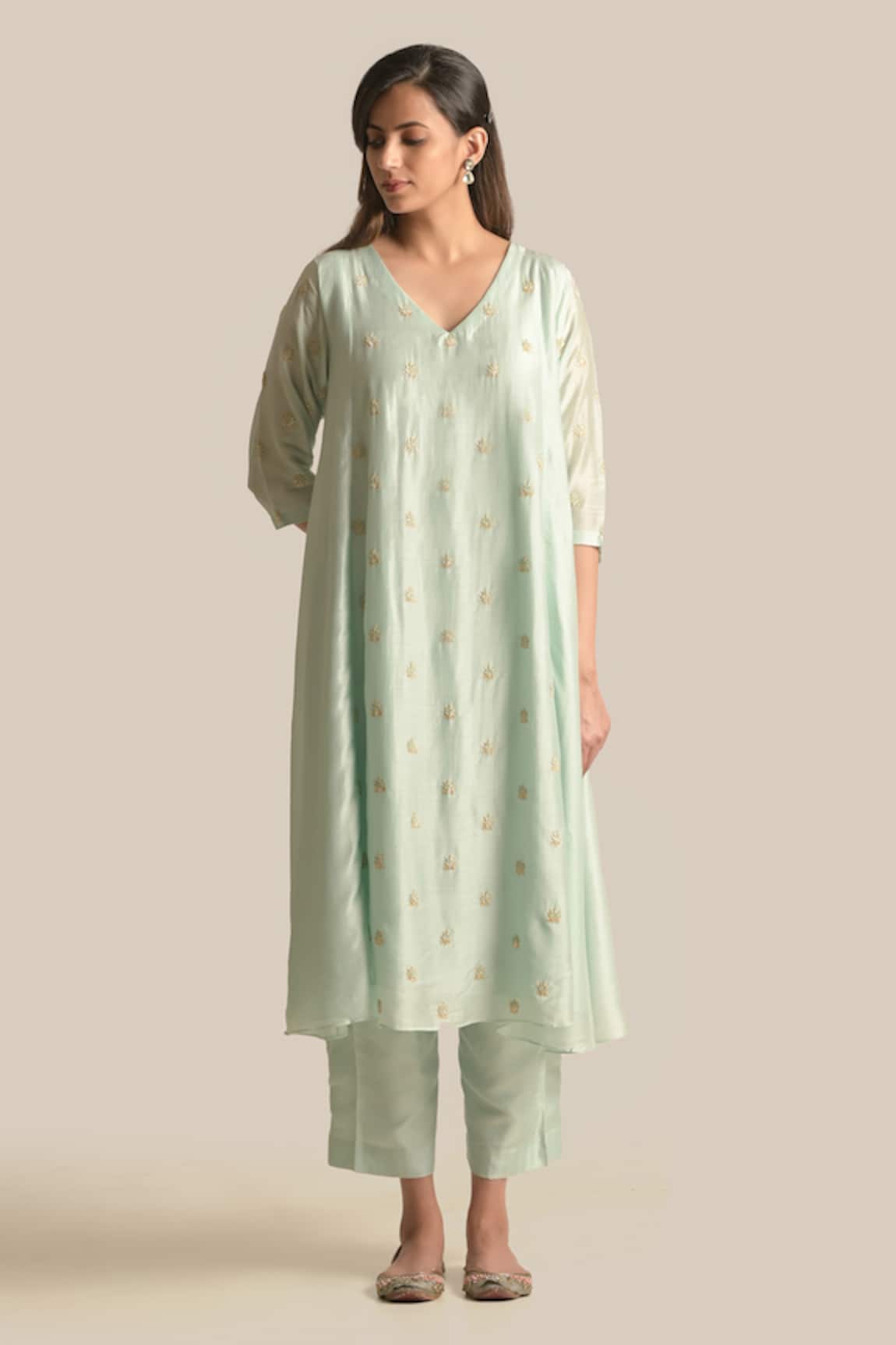 Cupid Cotton Zoya Sequin Embroidered Anarkali & Pant Set