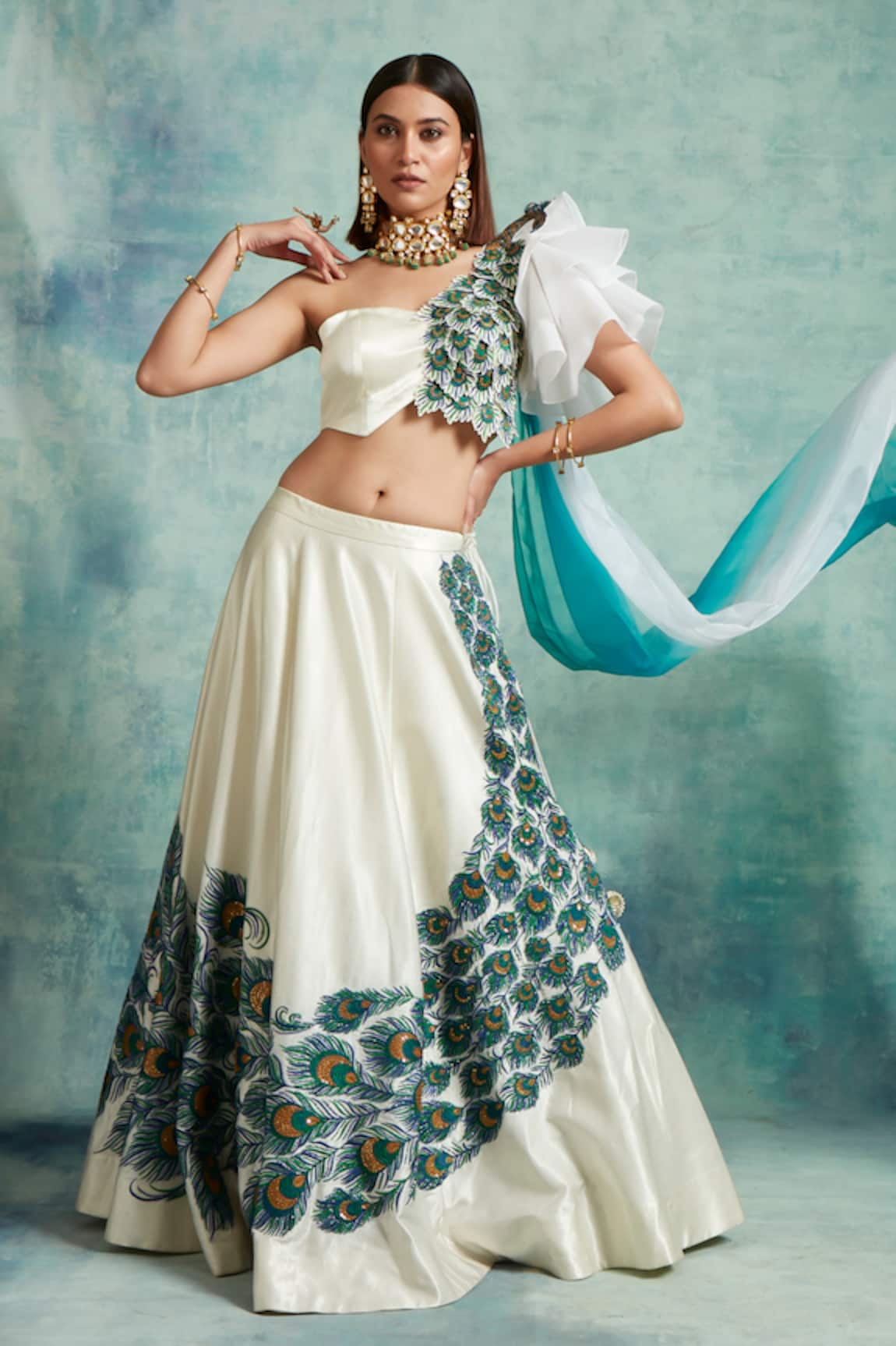 Vedika Soni Peacock Embroidered Blouse & Lehenga Set