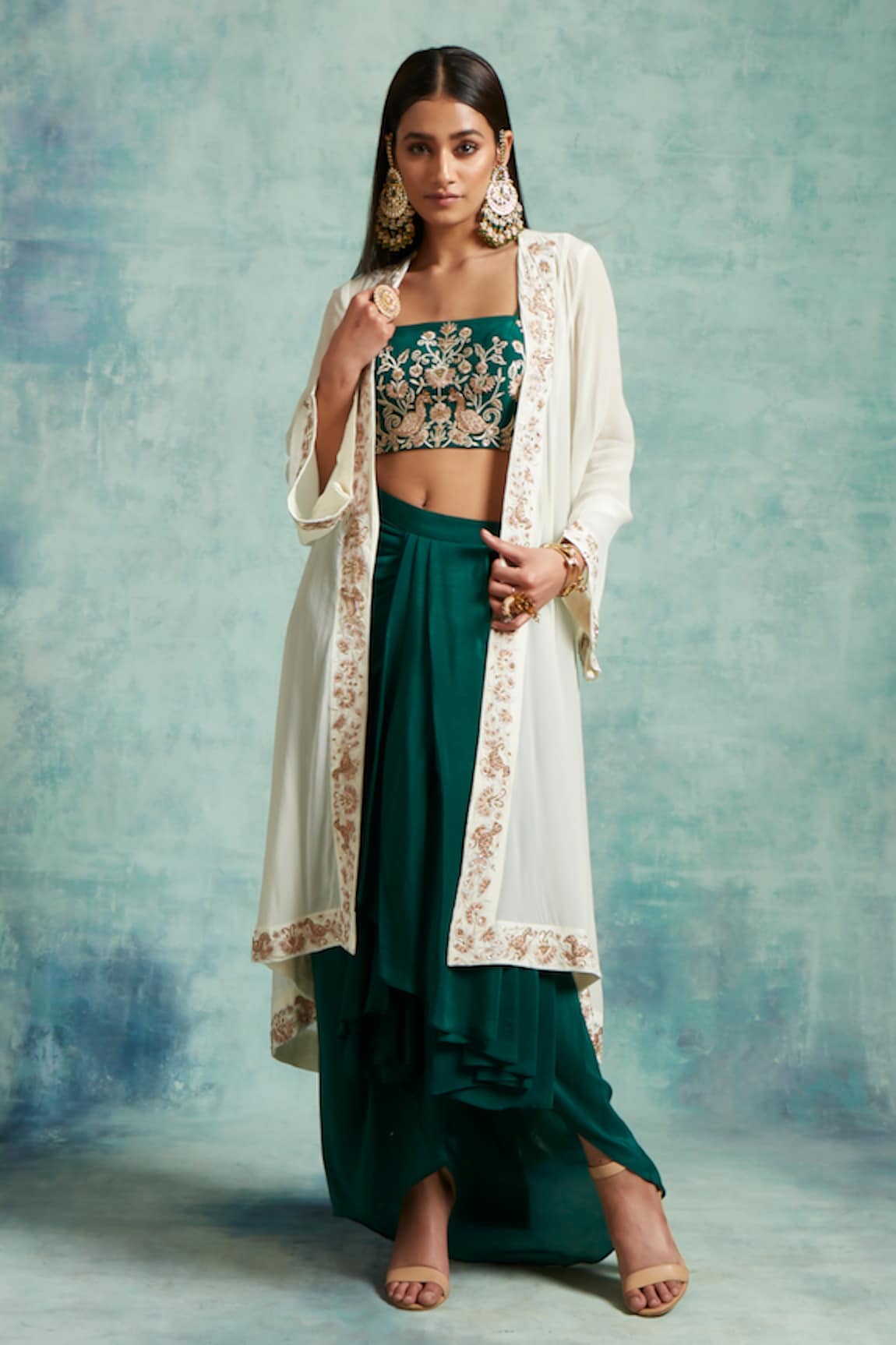 Vedika Soni Embroidered Cape Draped Skirt Set