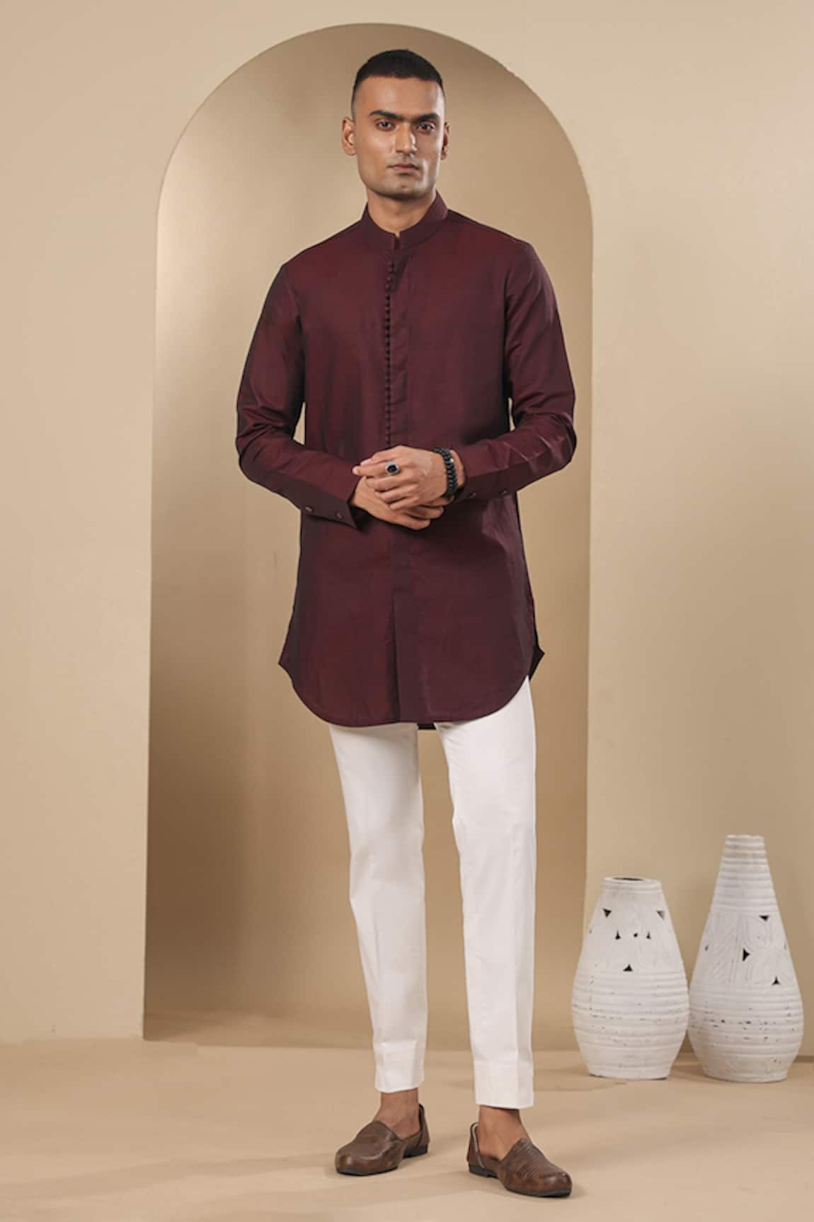 Raw & Rustic by Niti Bothra Potli Lined Placket Short Kurta