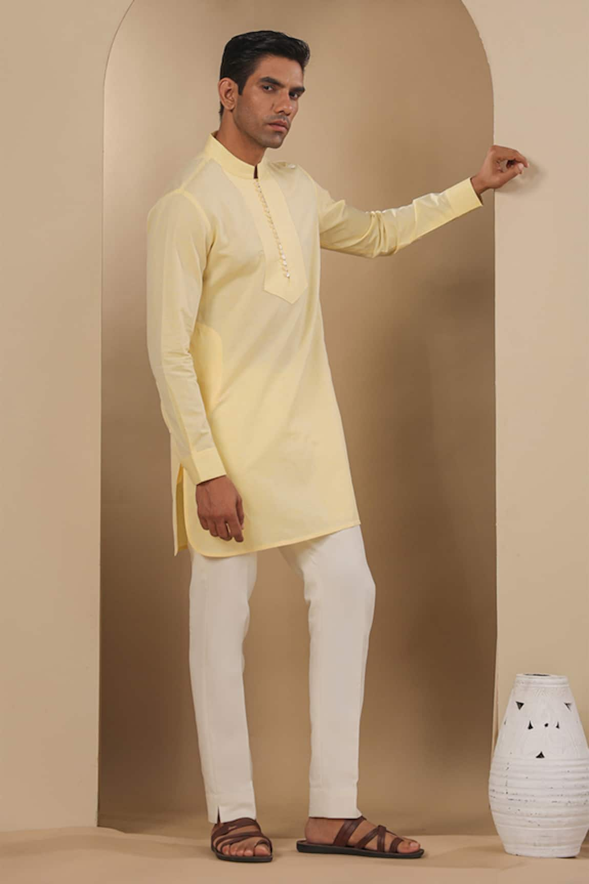 Raw & Rustic by Niti Bothra Pleated Placket Solid Kurta