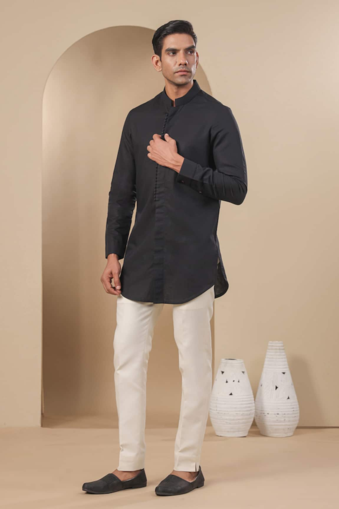 Raw & Rustic by Niti Bothra Solid Potli Lined Kurta Shirt