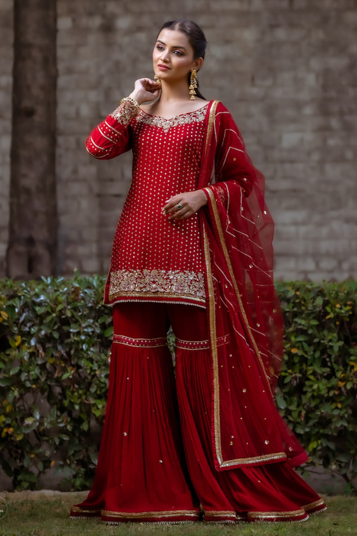 Sangeeta Swati Sequin Embroidered Kurta Gharara Set