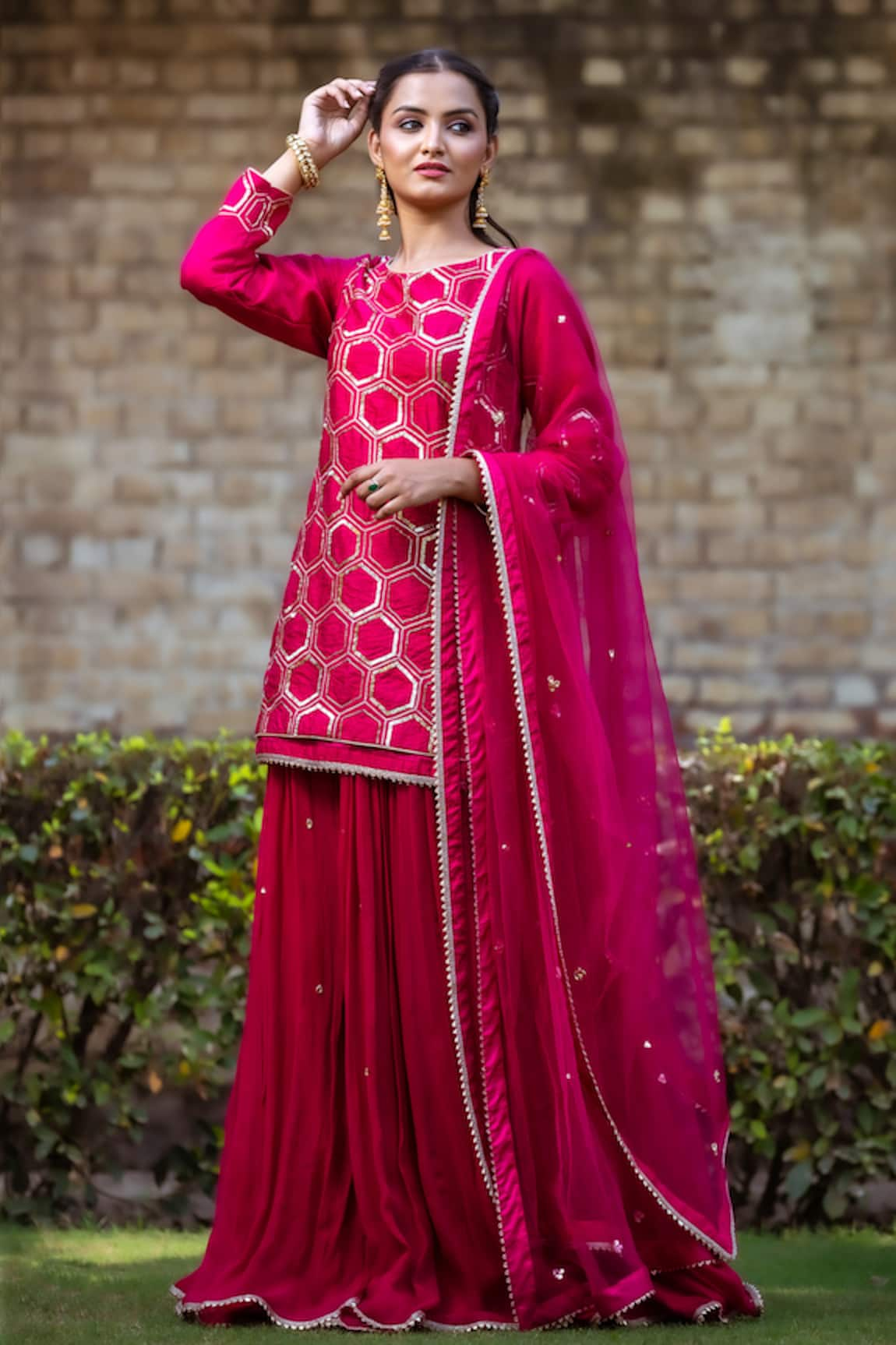 Sangeeta Swati Hexagon Pattern Kurta Sharara Set