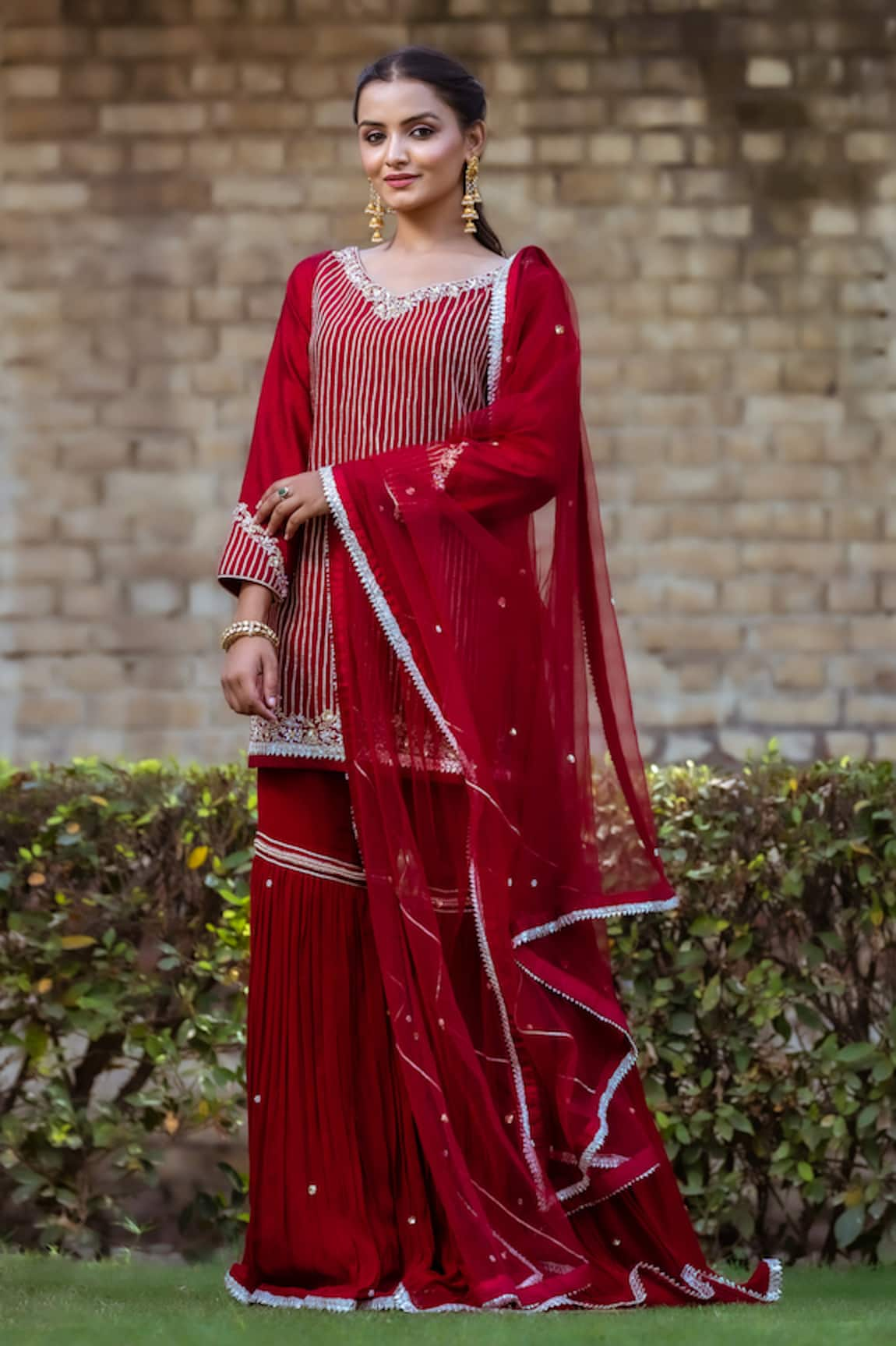 Sangeeta Swati Stripe Embroidered Kurta Gharara Set