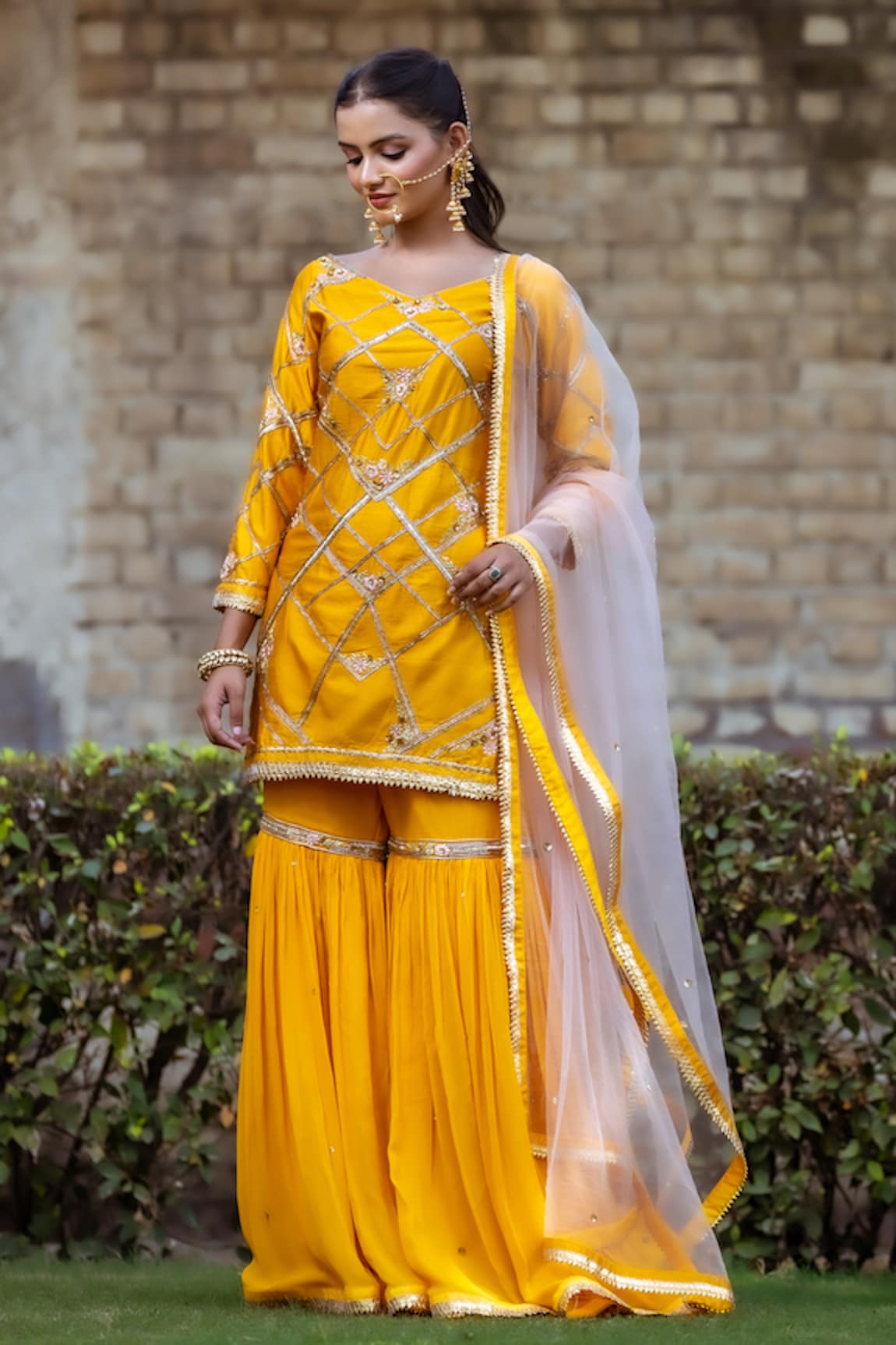 Sangeeta Swati Geometric Embroidered Kurta Gharara Set