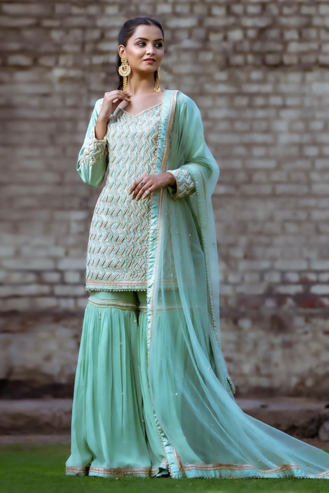 Sangeeta Swati Chevron Embroidered Kurta Gharara Set