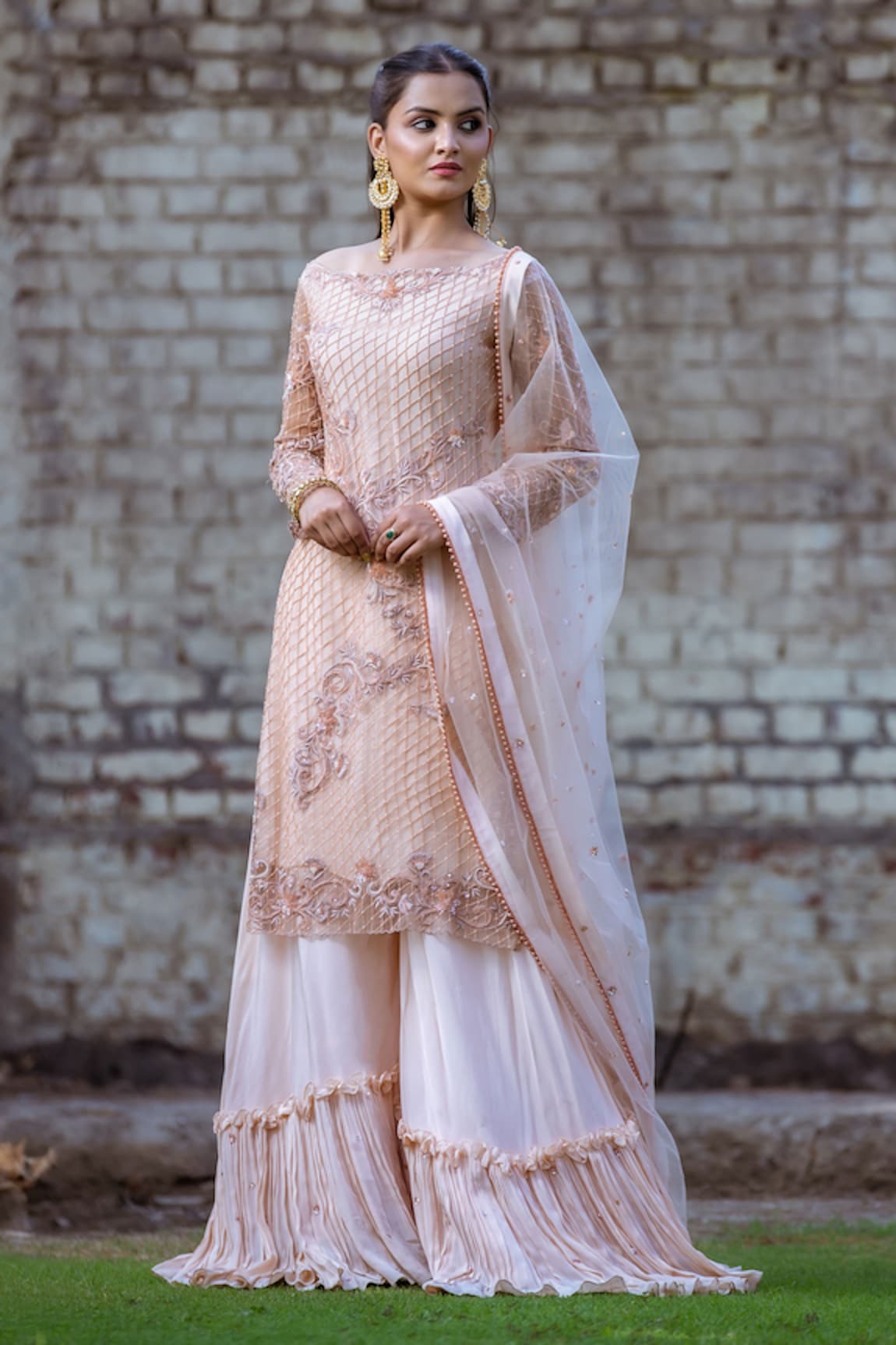 Sangeeta Swati Pearl Embroidered Kurta Gharara Set