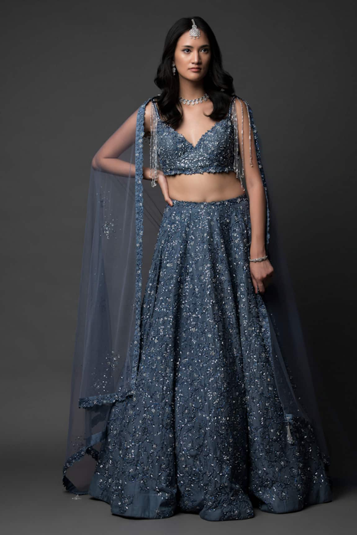 Pooja Peshoria Crystal Hand Embroidered Lehenga Set