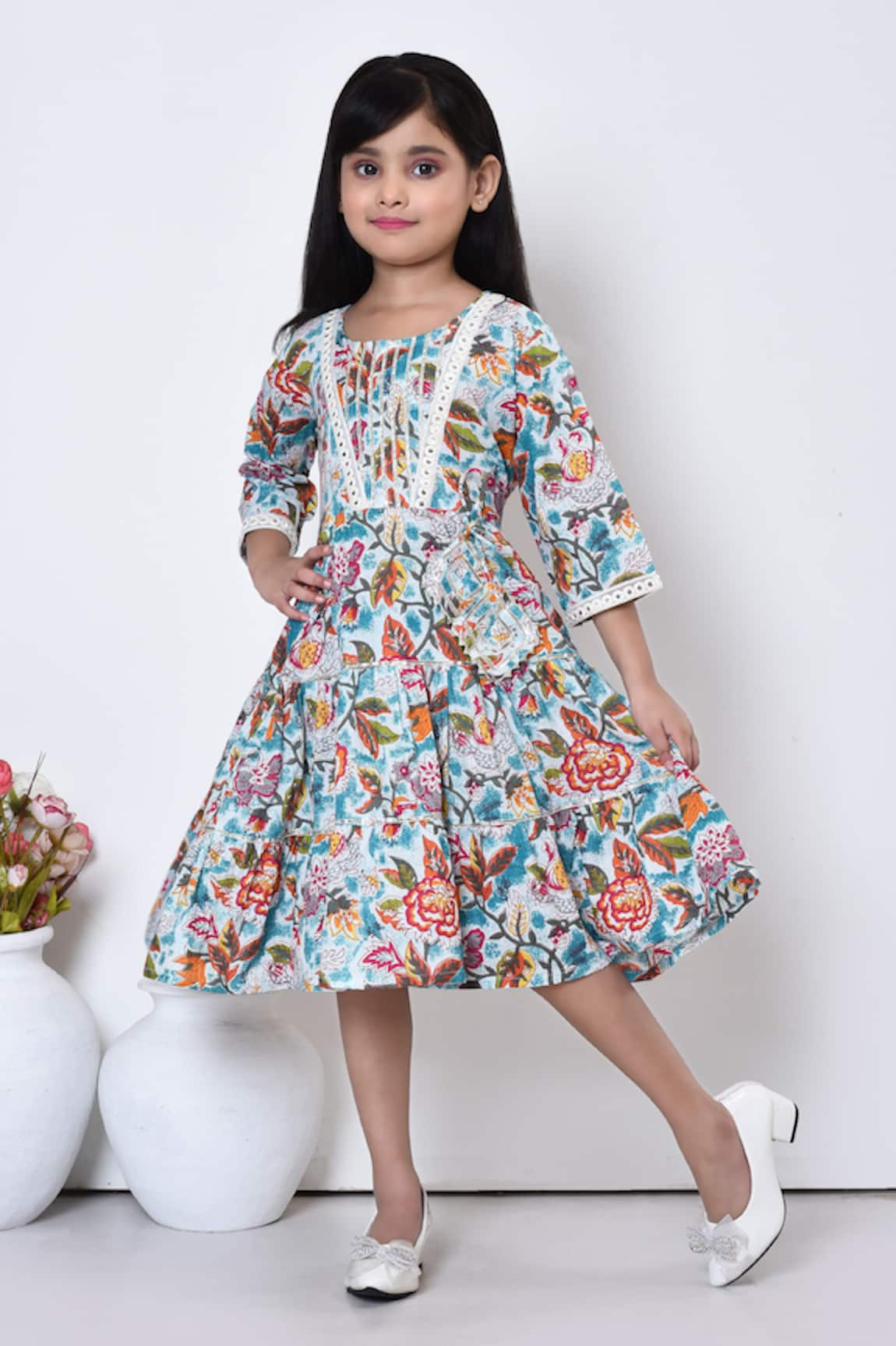 Banana Bee Bloom Print Tiered Dress