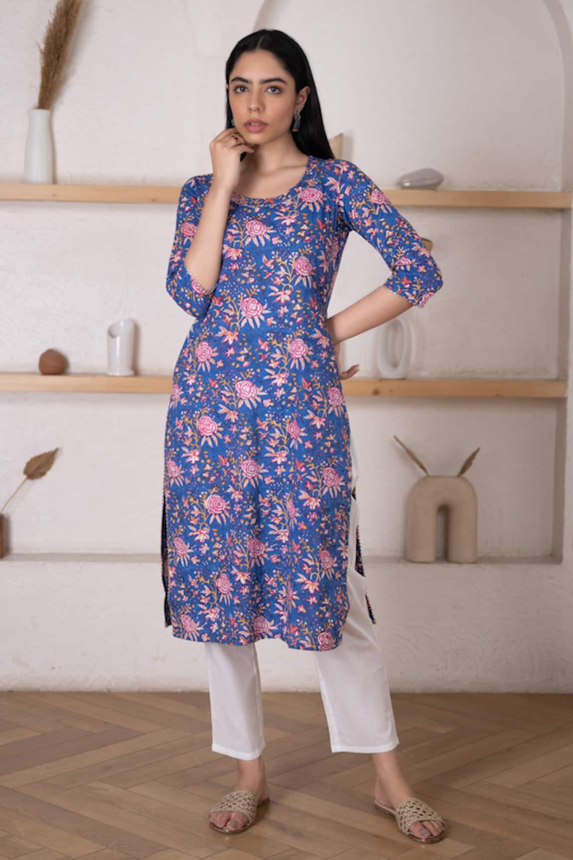 Buy Blue Cotton Plain Round Umbrella Sleeve Anarkali Set For Women by  Pheeta Online at Aza Fashions.