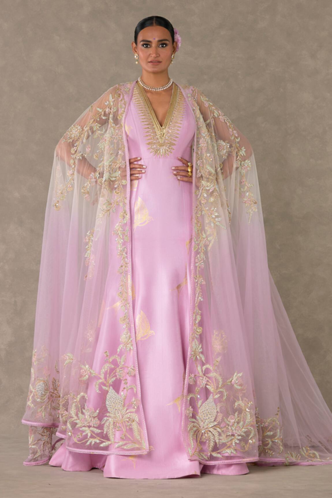 Masaba Son Chidiya Printed Gown With Embroidered Trail