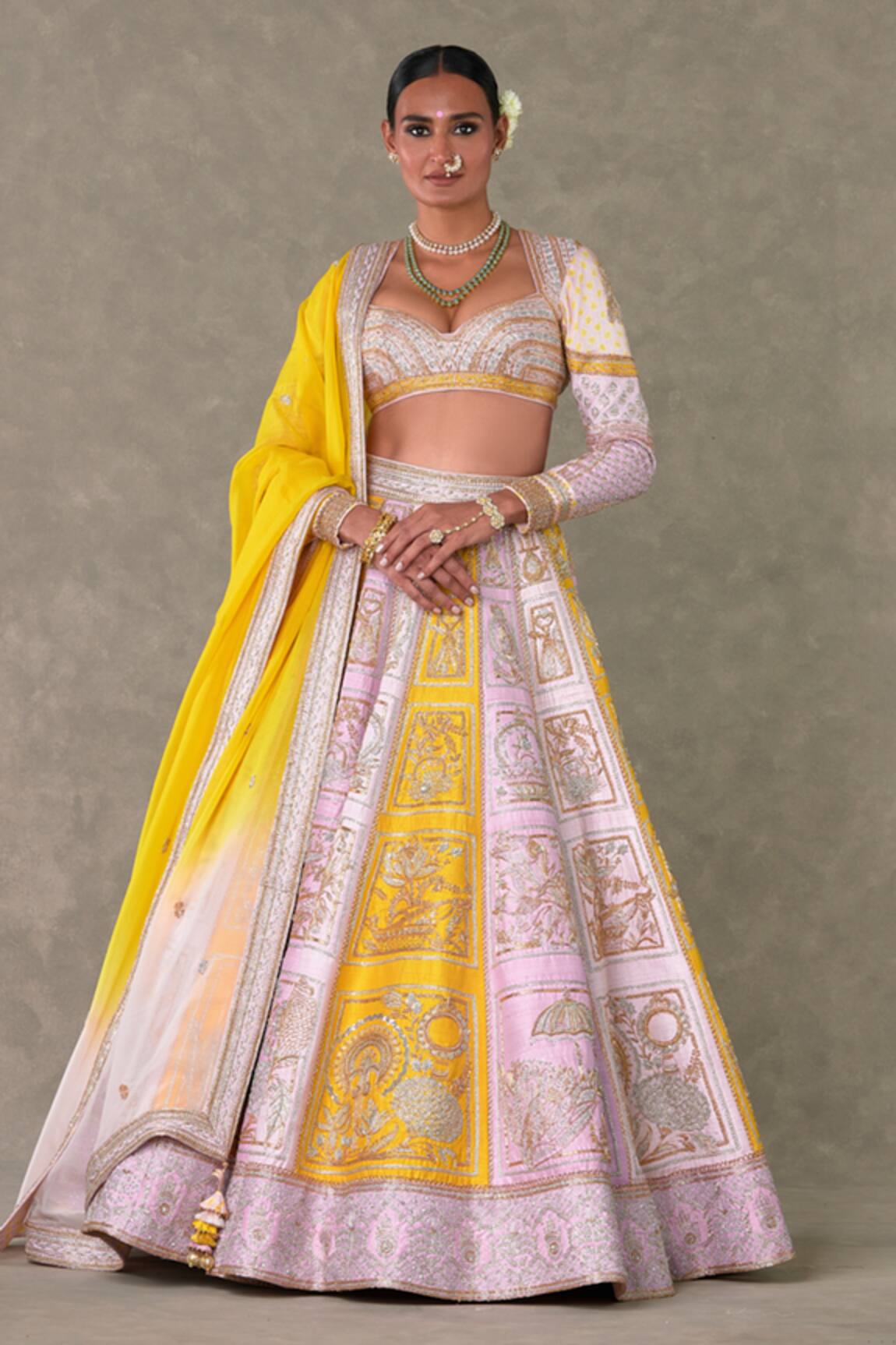 Masaba Raw Silk Kasata Embroidered Lehenga Set