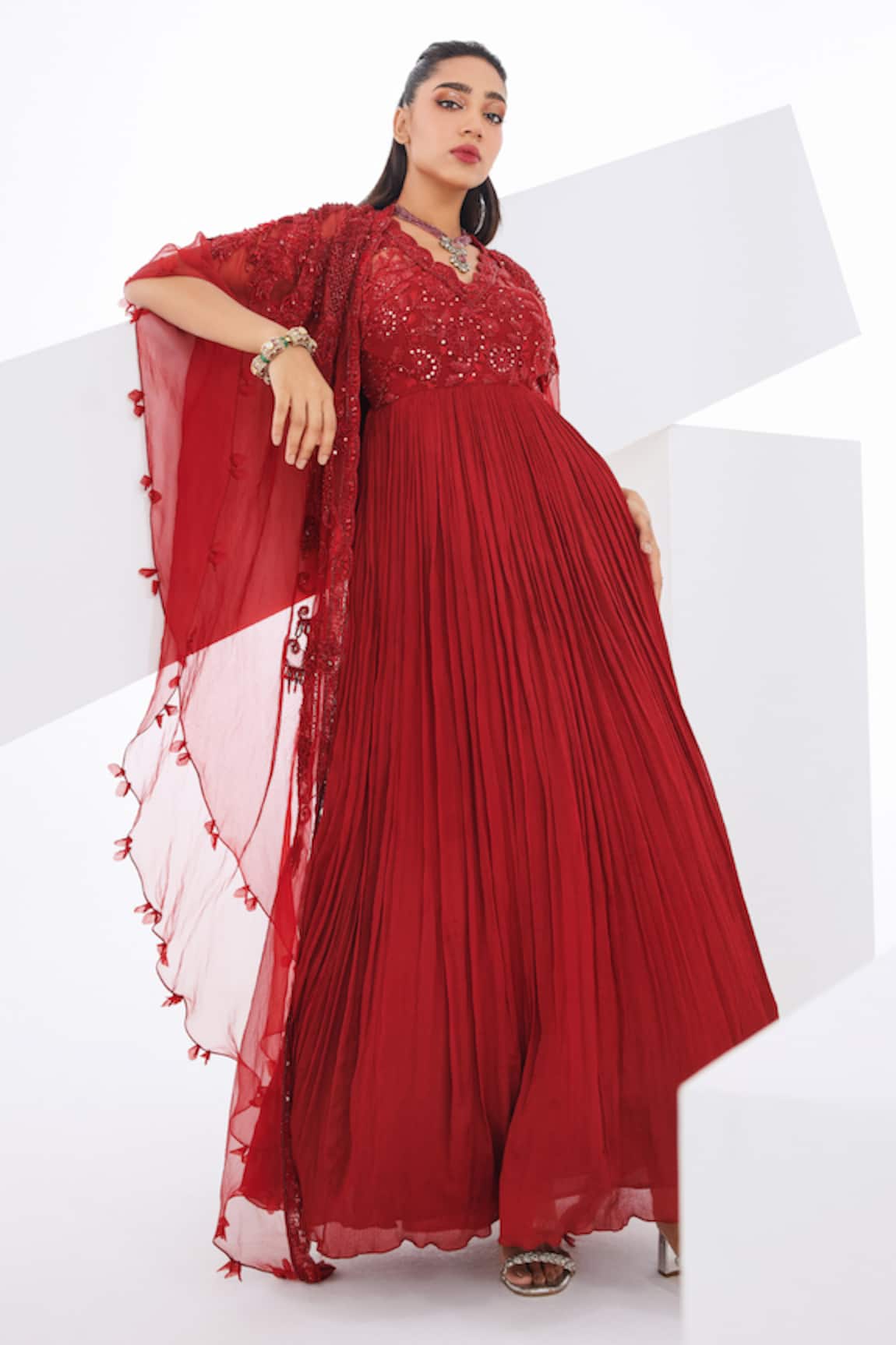 Awigna Sorrel Tonal Embroidered Anarkali With Dupatta