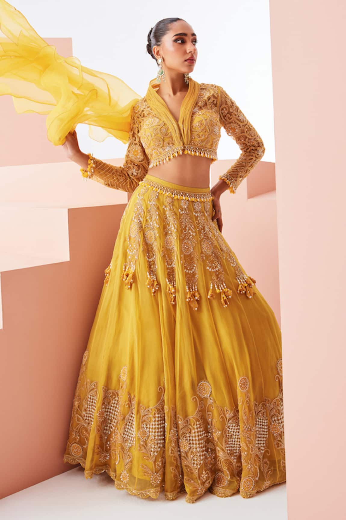 Awigna Yellow Embroidered Lehenga Set 