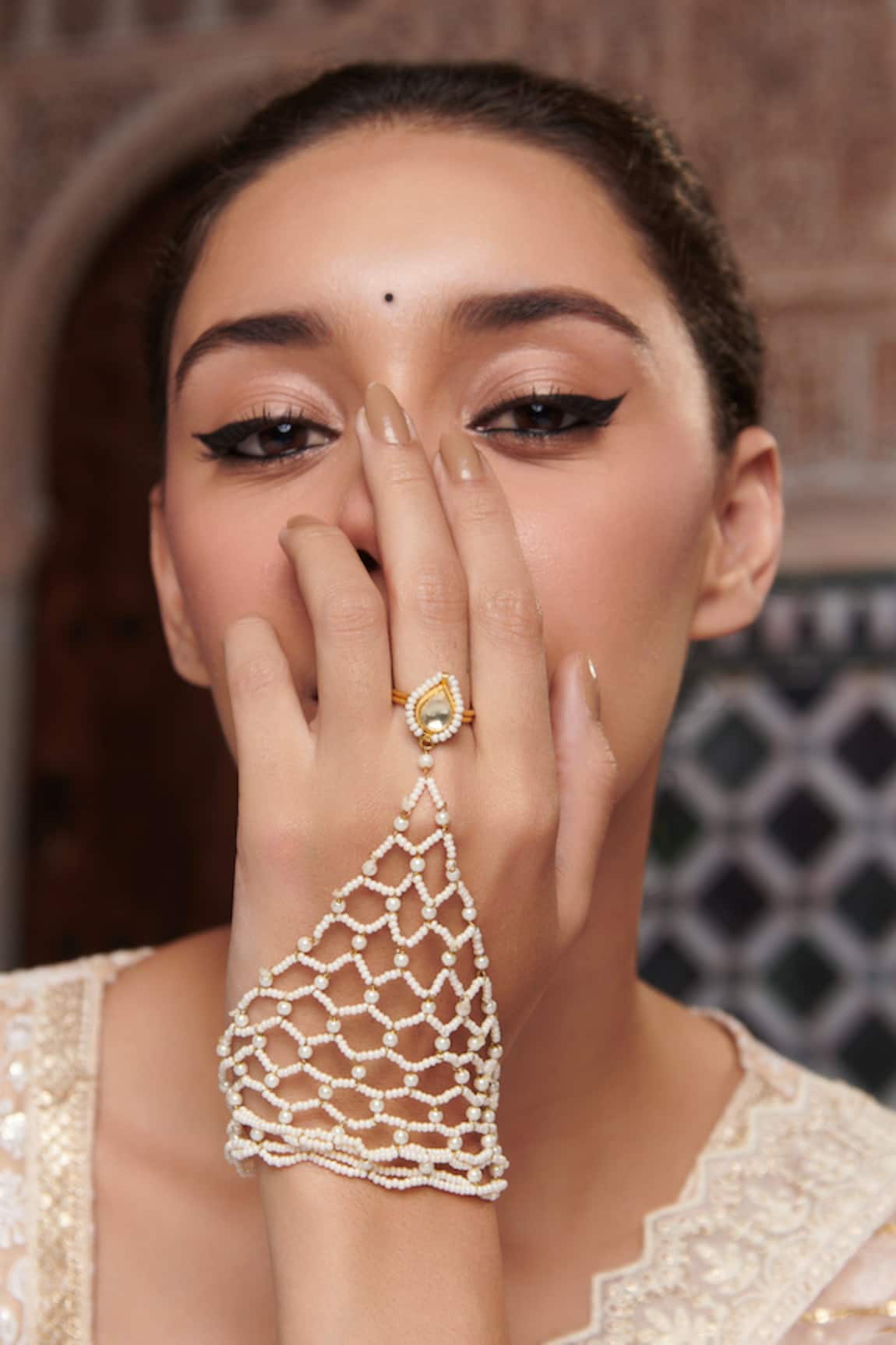 Paisley Pop Gold Plated Pearl Kundan Hathphool 