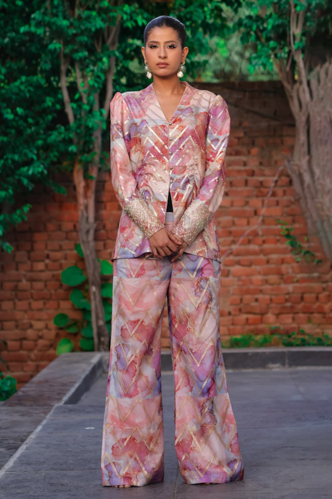 Akanksha Mago Chanderi Silk Abstract Print Top With Pant