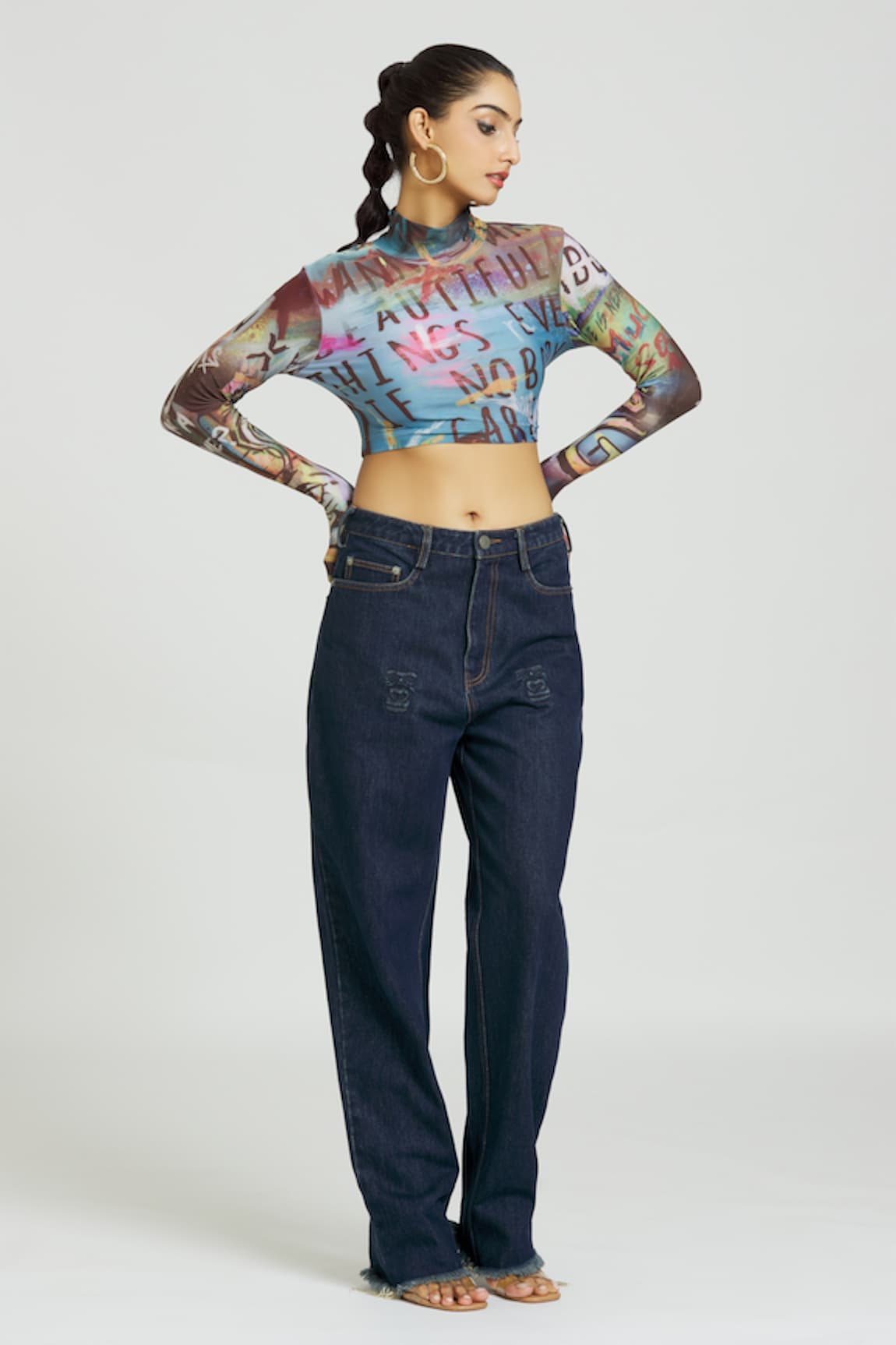 Huemn Graffiti Print Crop Top