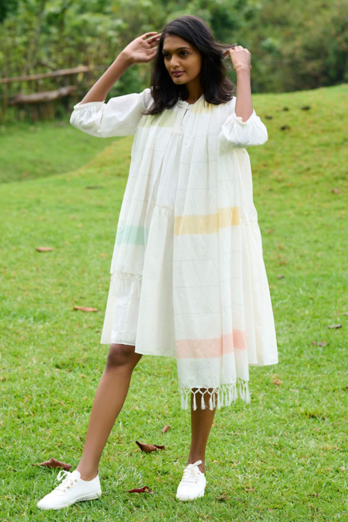 MANTRA Tiered Dress With Striped Stole