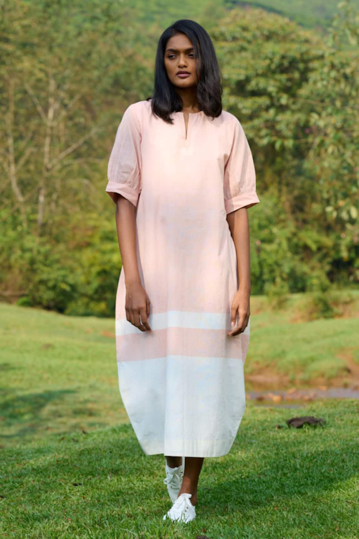 MANTRA Peg Handwoven Stripe Bordered Dress