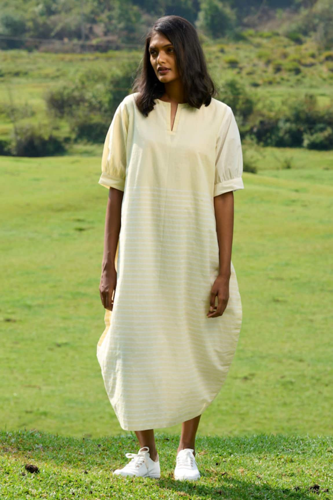 MANTRA Peg Handwoven Stripe Pattern Dress