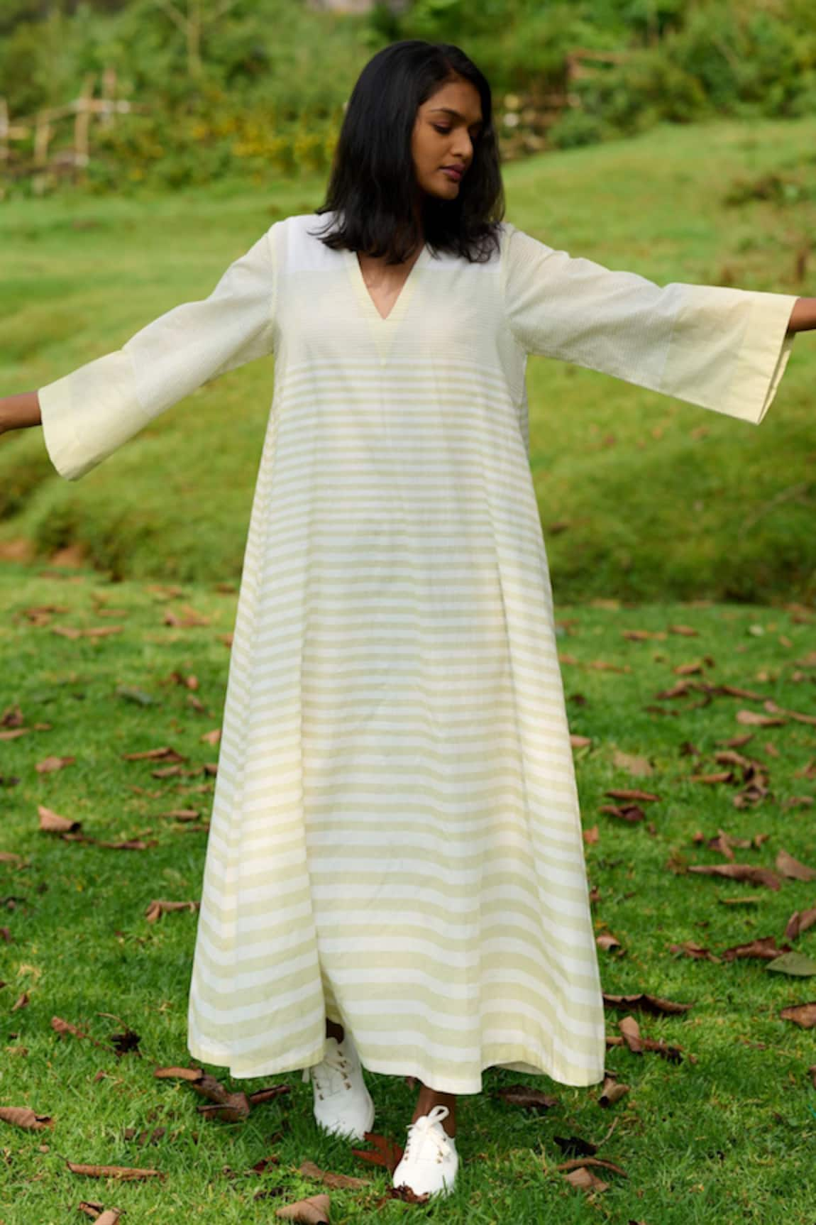 MANTRA Handwoven Striped A-Line Dress