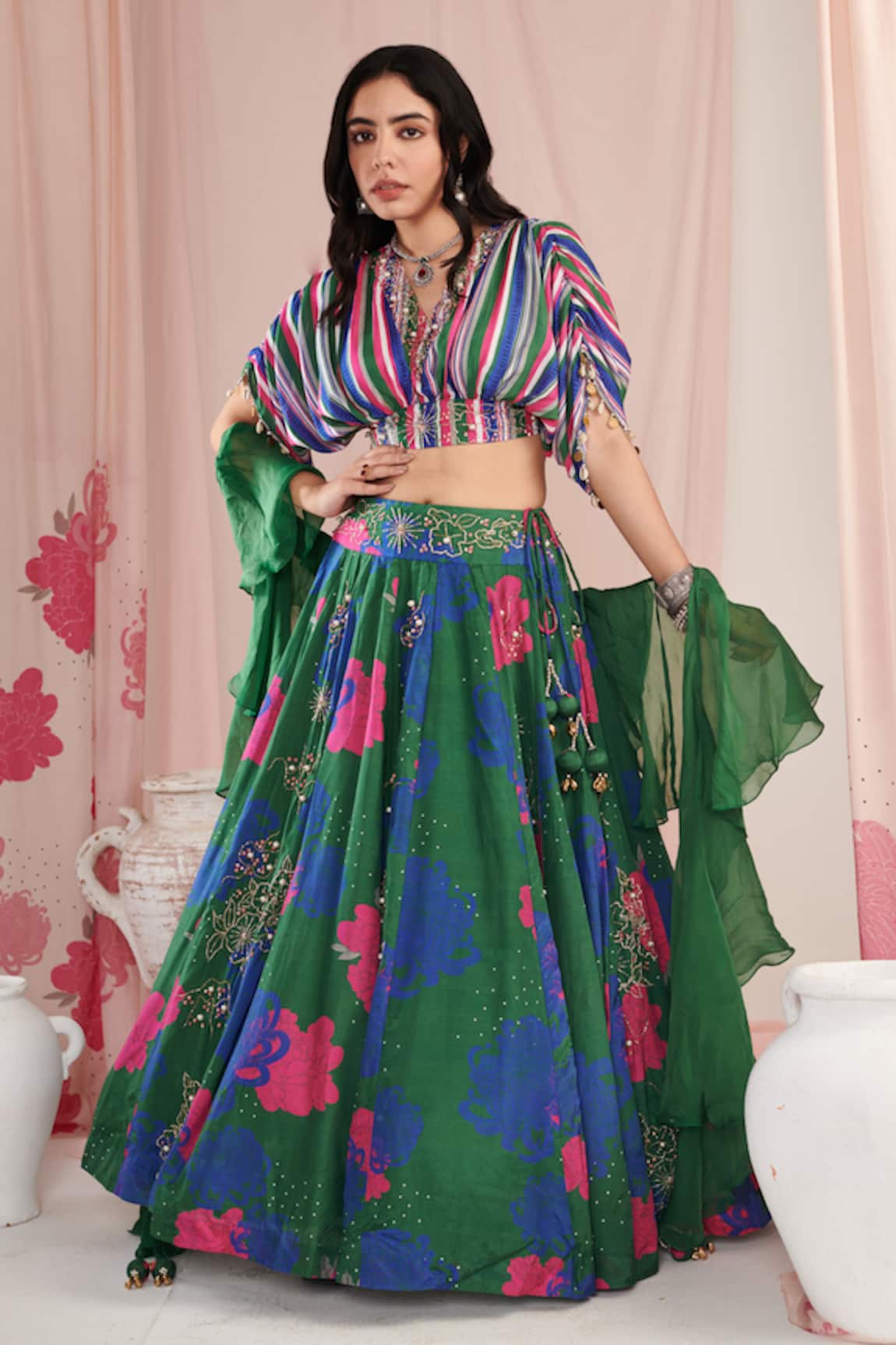 Negra Elegante Blossom Print Lehenga Set 