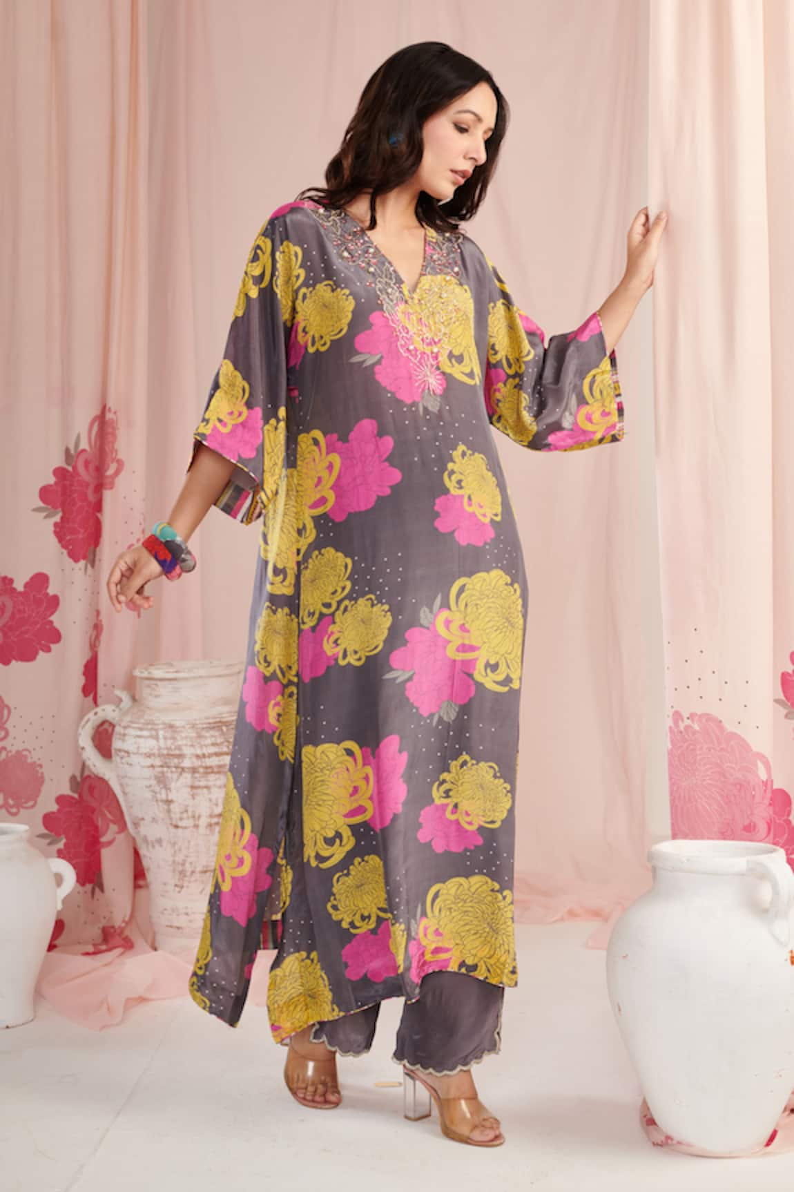 Negra Elegante Botanic Print Kaftan With Pant