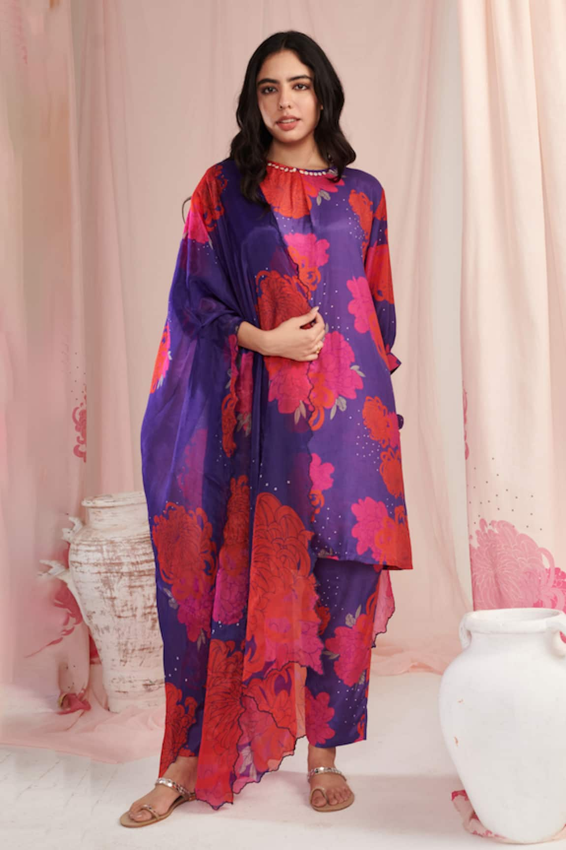 Negra Elegante Floral Botanic Print Kurta Pant Set