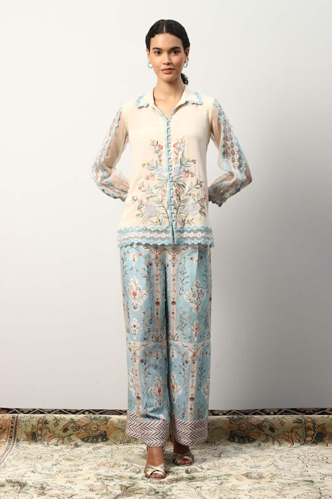 RANNA GILL Floral Embroidered Top