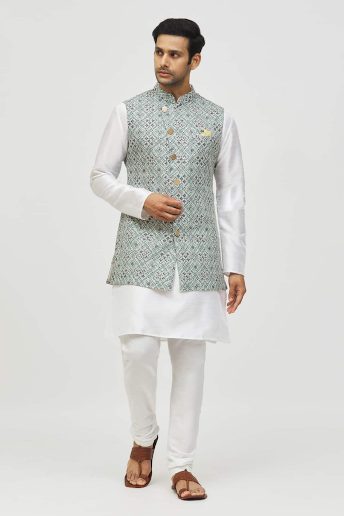 Arihant Rai Sinha Geometric Pattern Cotton Bundi With Kurta Set