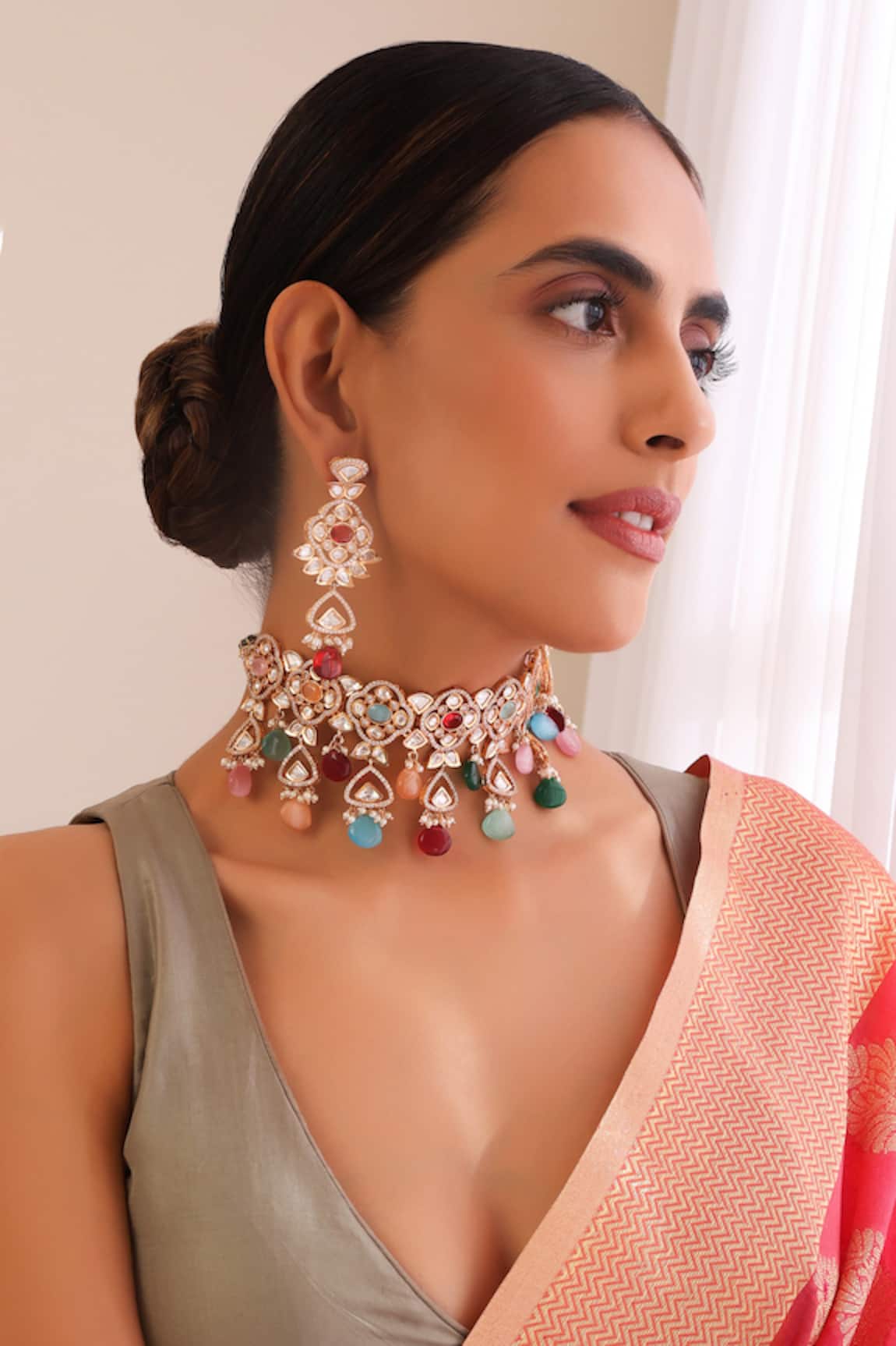 Swabhimann Stone & Polki Embellished Choker Necklace Set