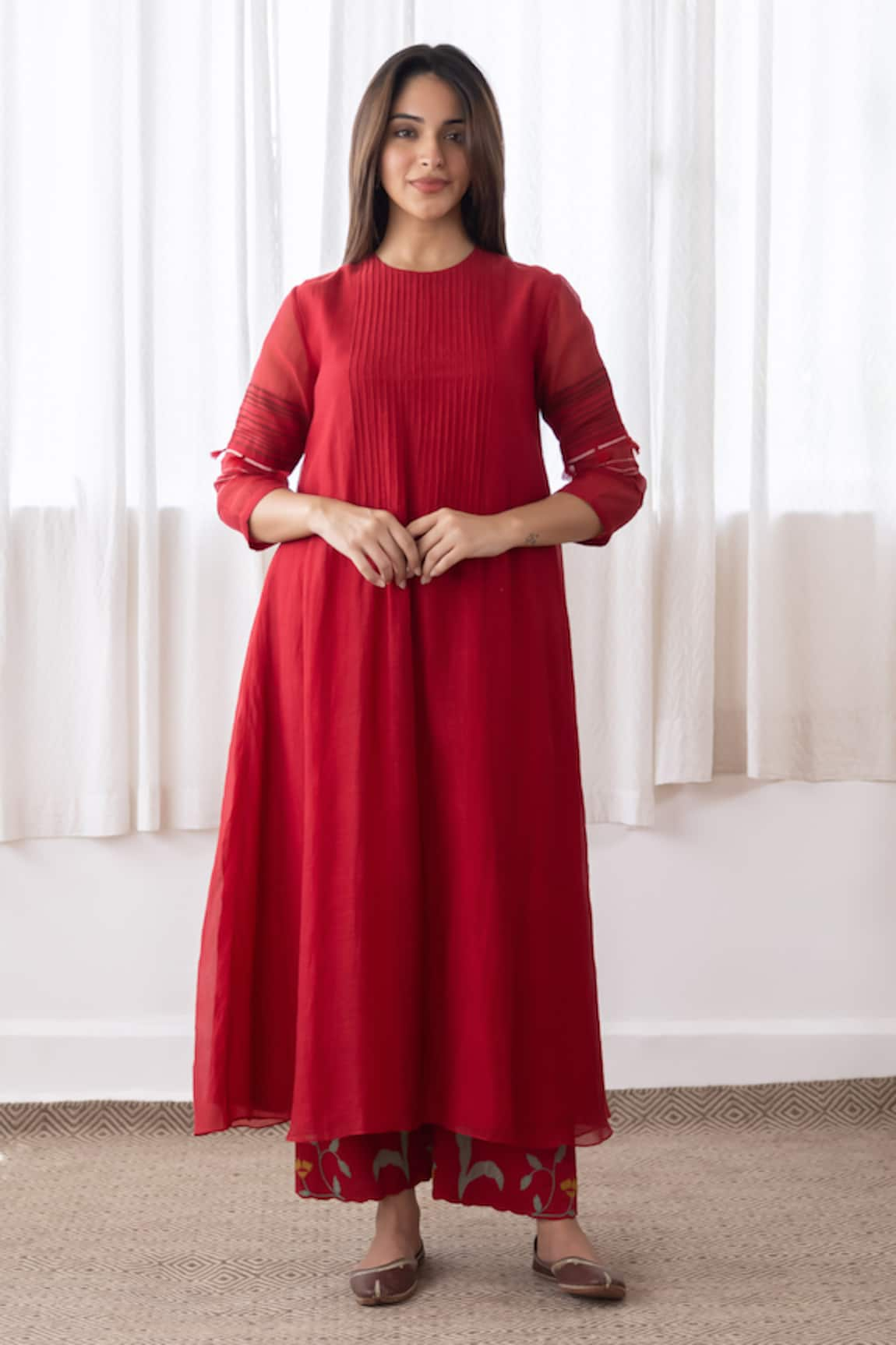 Vaayu Pintuck Yoke Kurta With Embroidered Pant