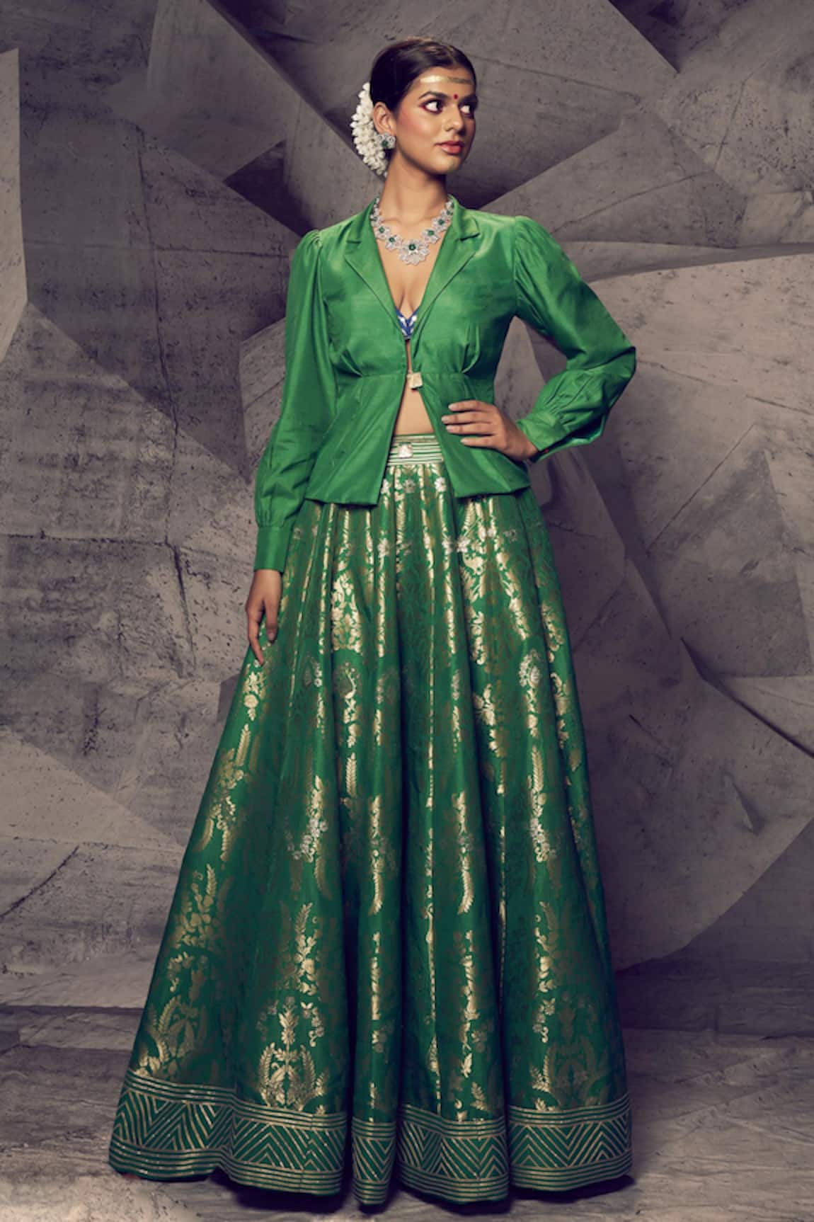 Party Wear Crop Top Lehenga With Long Jacket 2022