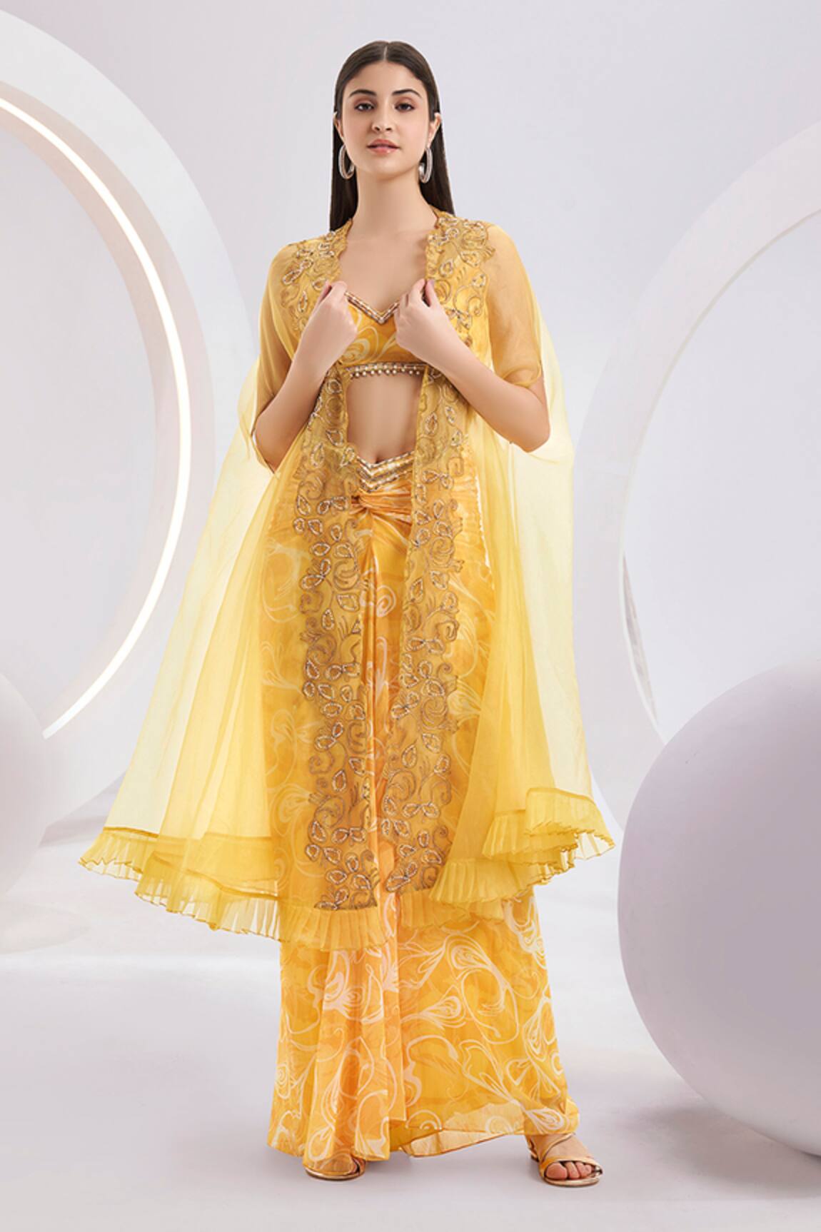 Divya Aggarwal Hand Embroidered Cape Skirt Set 