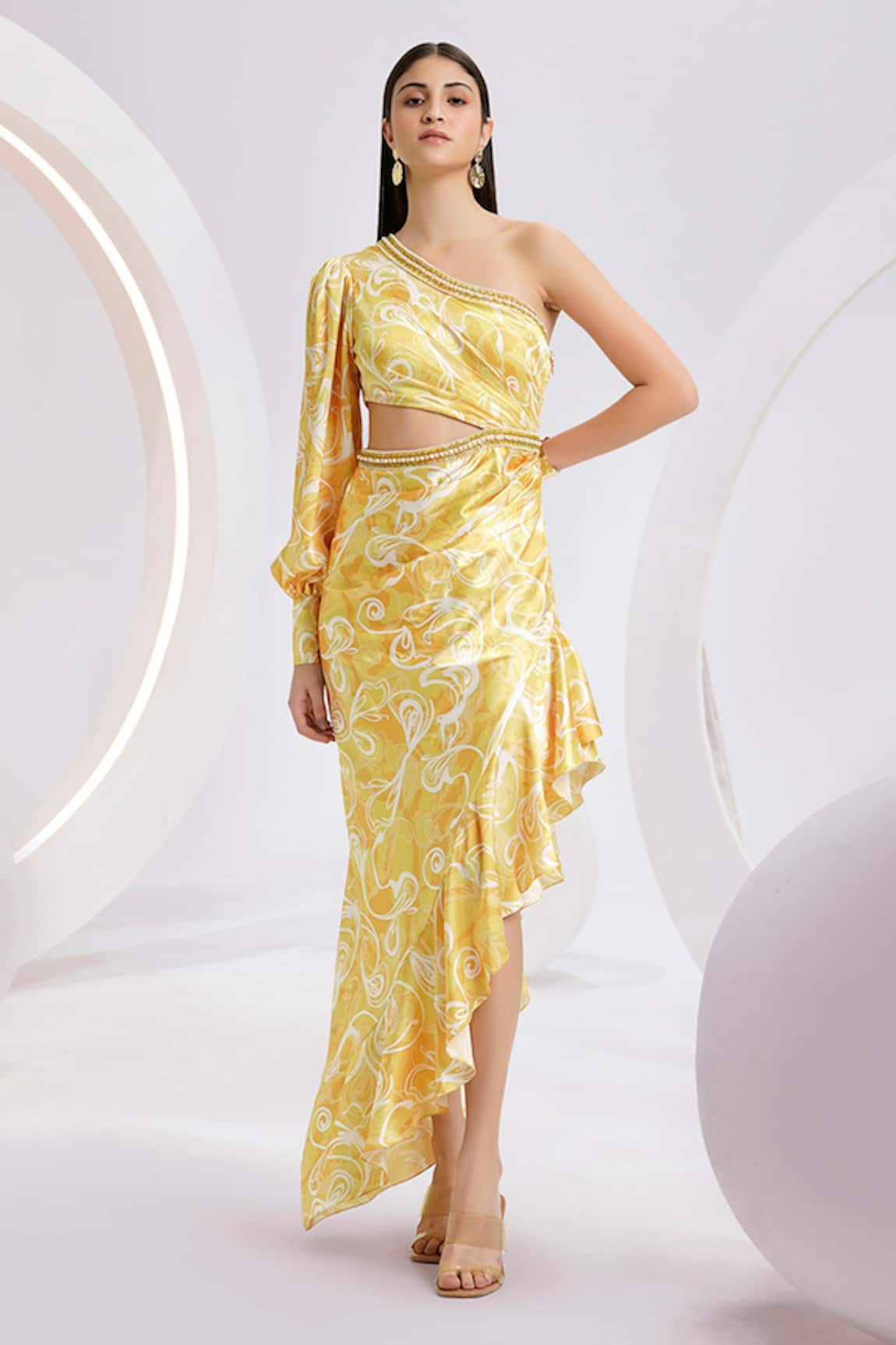 Divya Aggarwal Abstract Print One-Shoulder Dress 