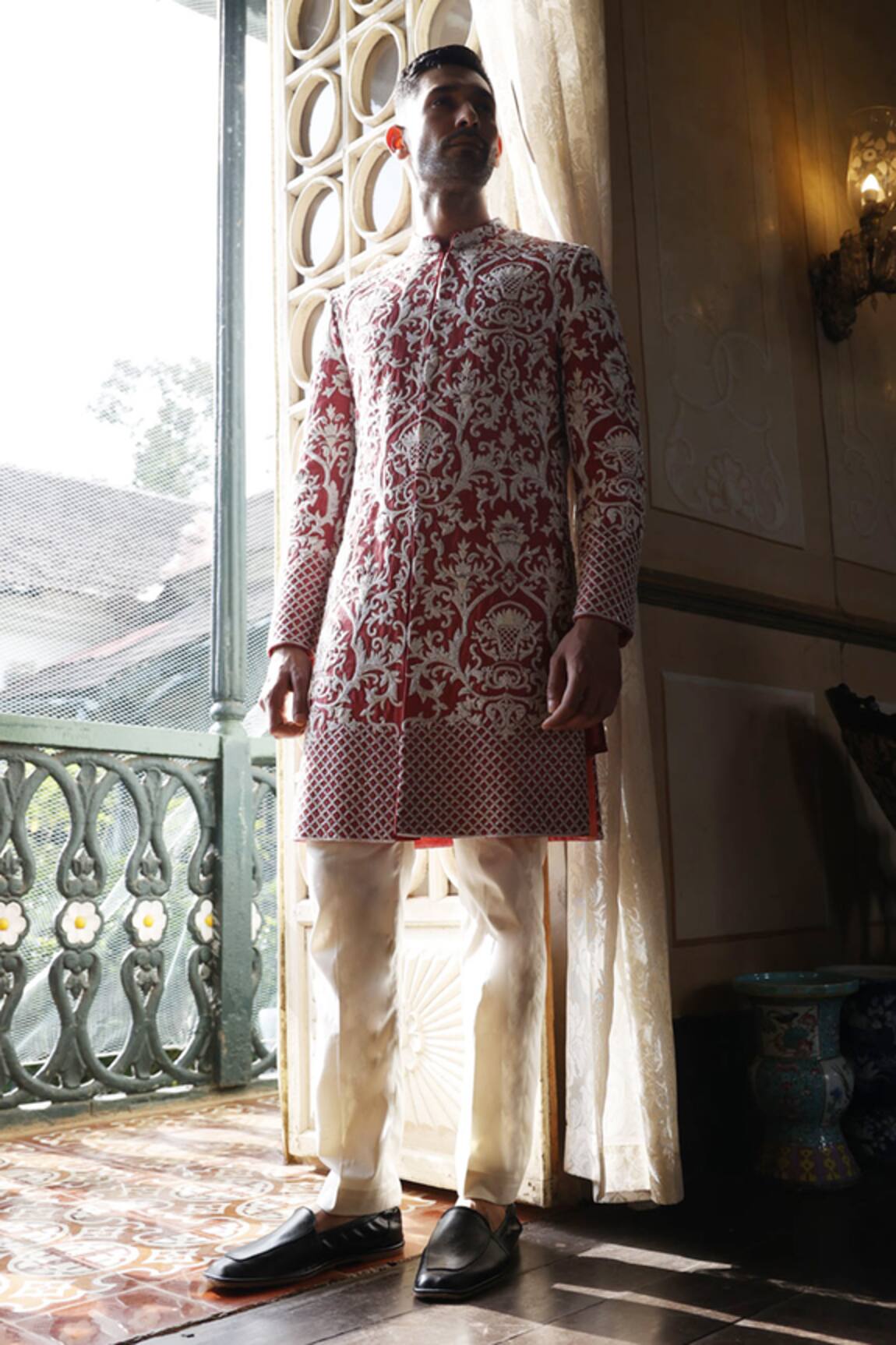 Vikram Phadnis Silk Floral Embroidered Sherwani Set