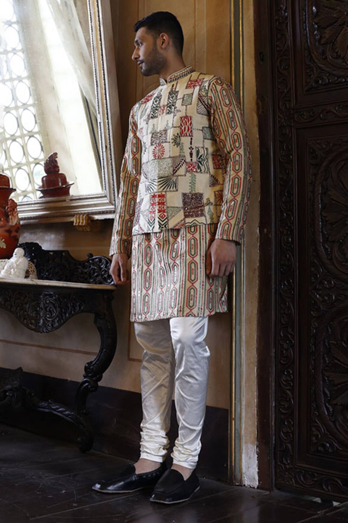 Vikram Phadnis Silk Abstract Embroidered Bundi & Kurta Set