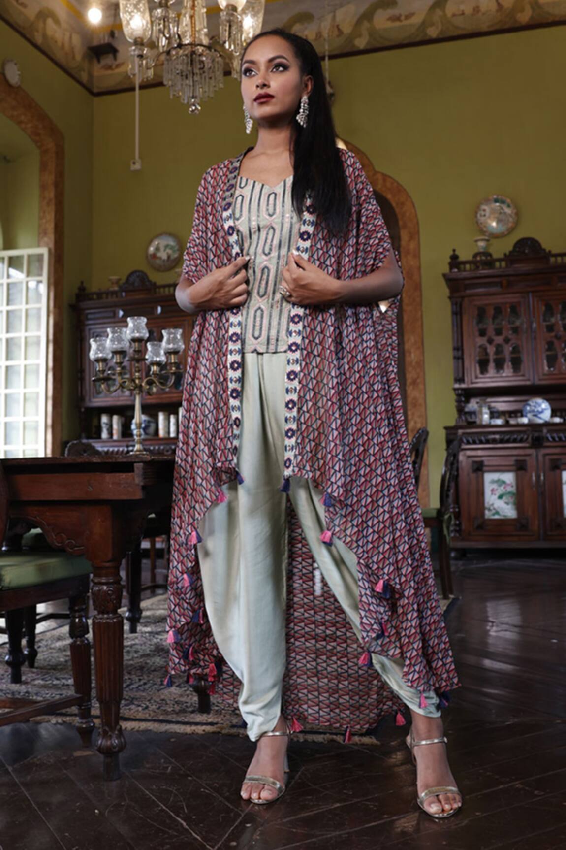 Vikram Phadnis Geometric Print Cape Salwar Set