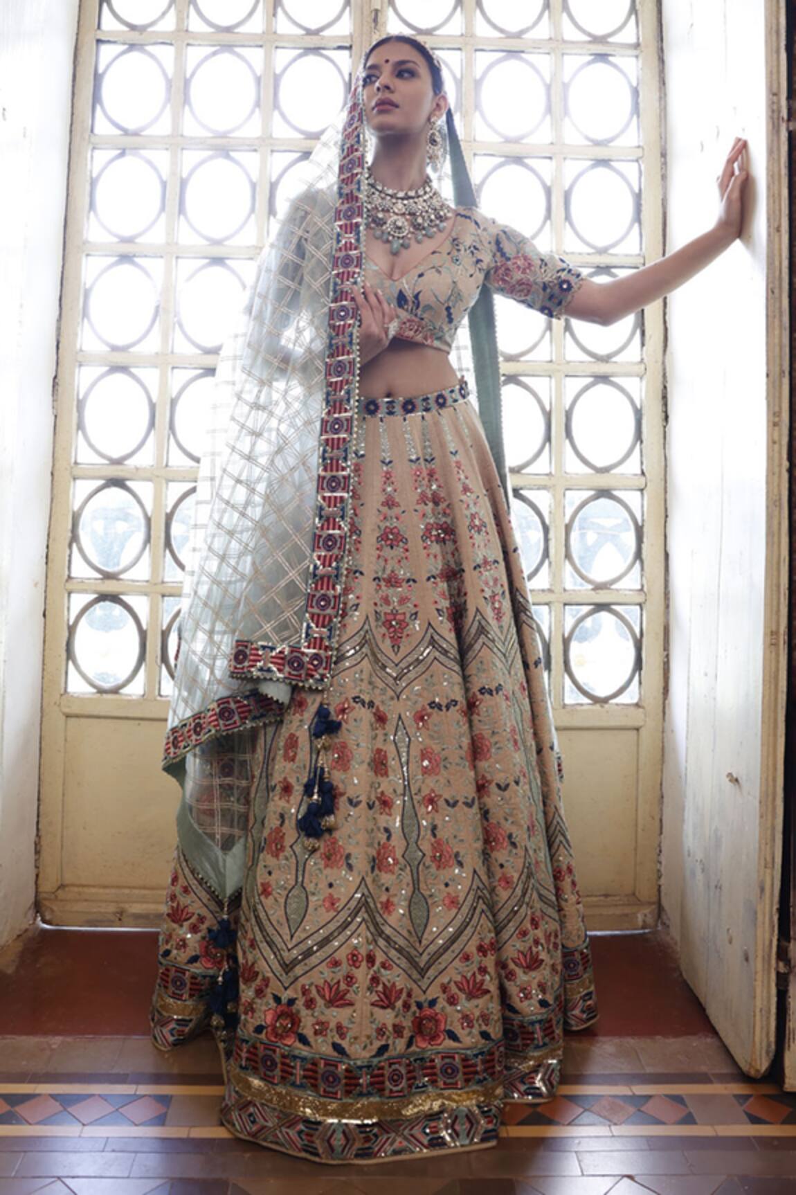 Vikram Phadnis Mughal Bloom Embroidered Bridal Lehenga Set