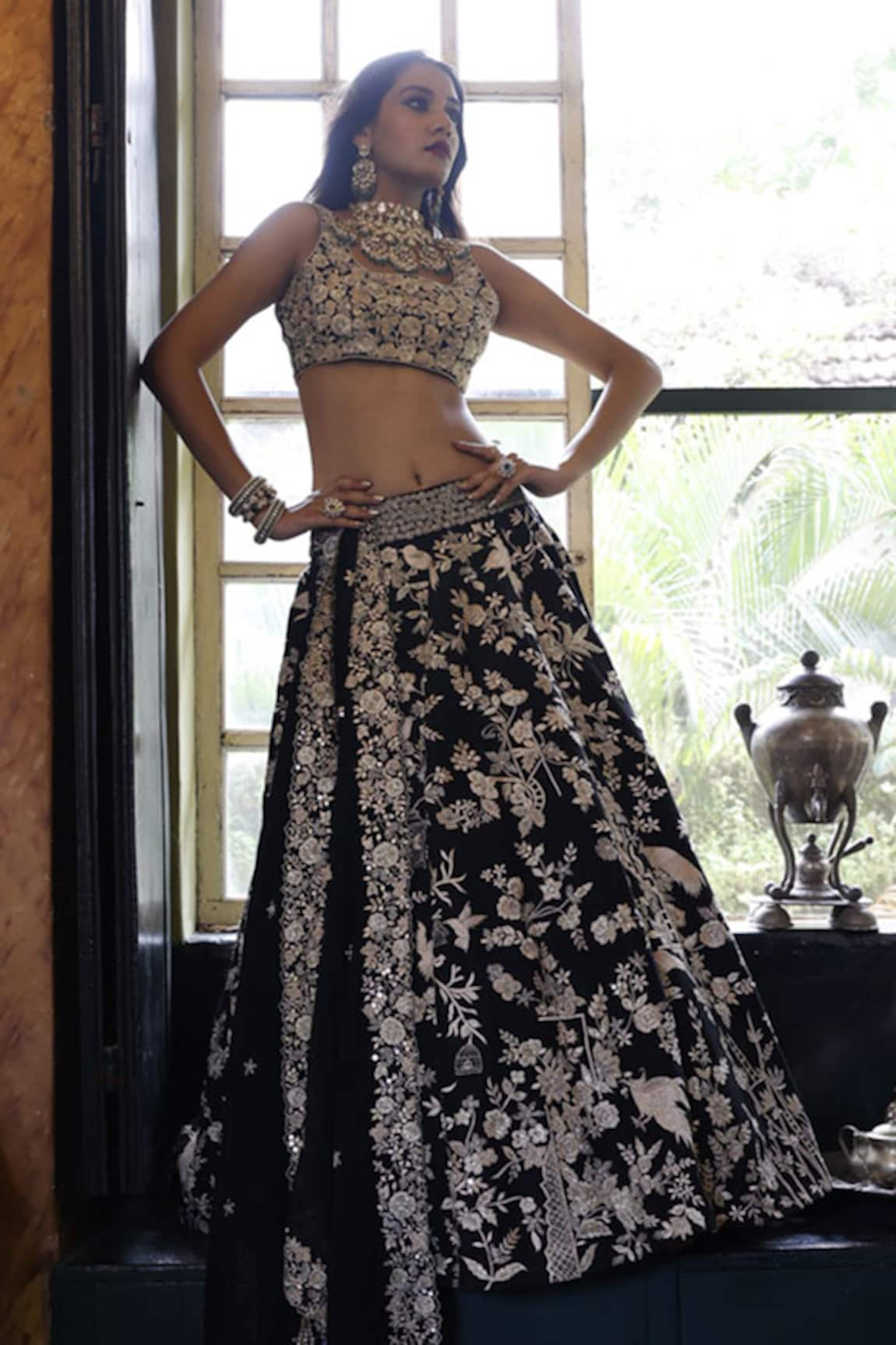 Vikram Phadnis Floral & Bird Hand Embroidered Bridal Lehenga Set