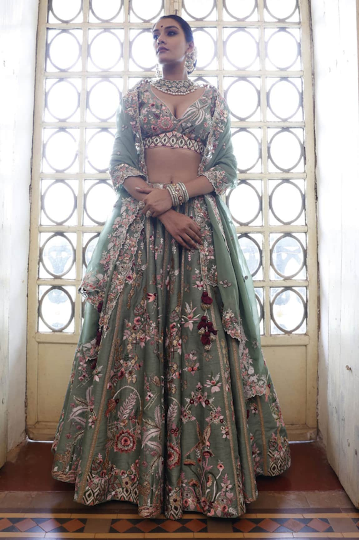 Vikram Phadnis Abstract Floral Embroidered Bridal Lehenga Set