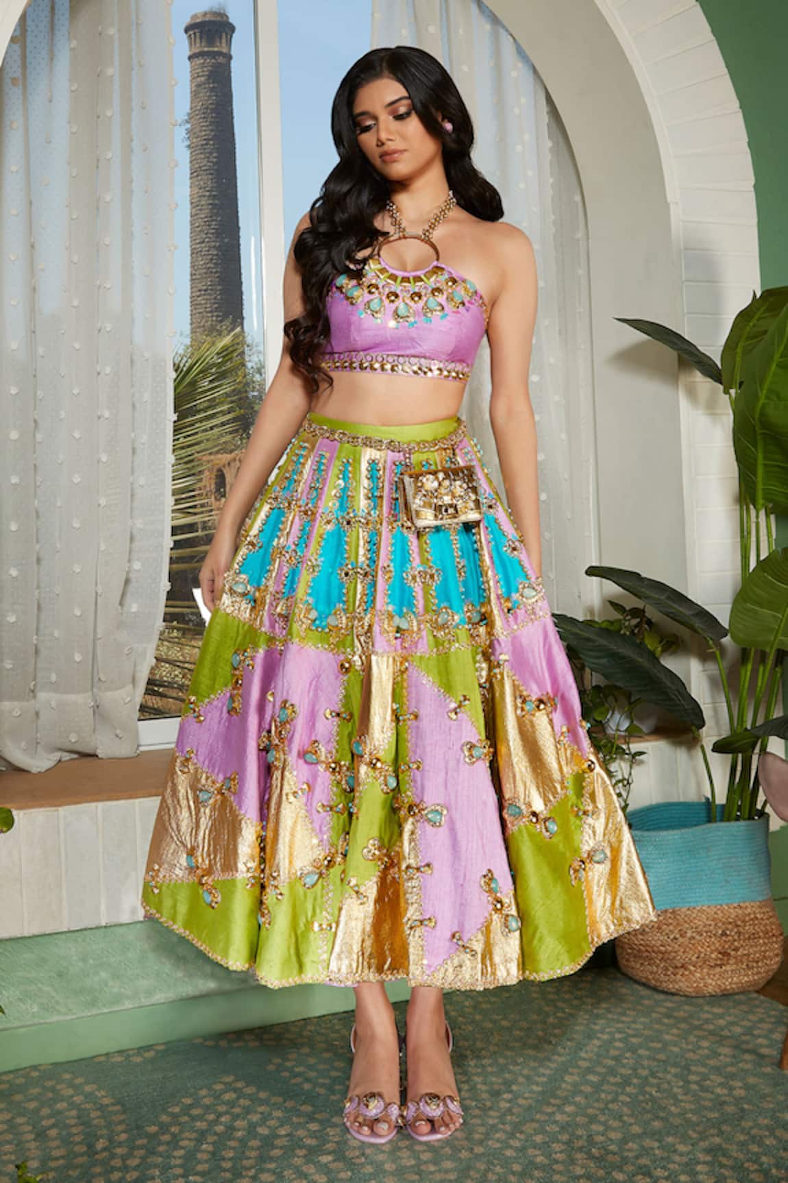 Papa Don't Preach Twilight Color Block Lehenga & Blouse Set 