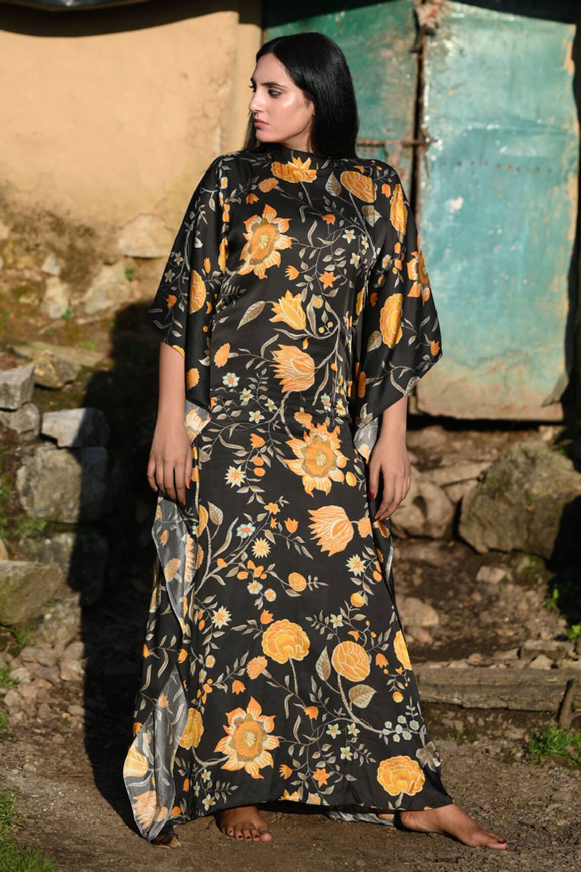 RAAS LIFE Vegan Silk Floral Print Kaftan 