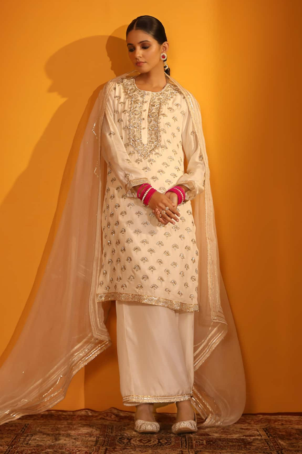 Sitaraa Roop Floral Embroidered Kurta Palazzo Set