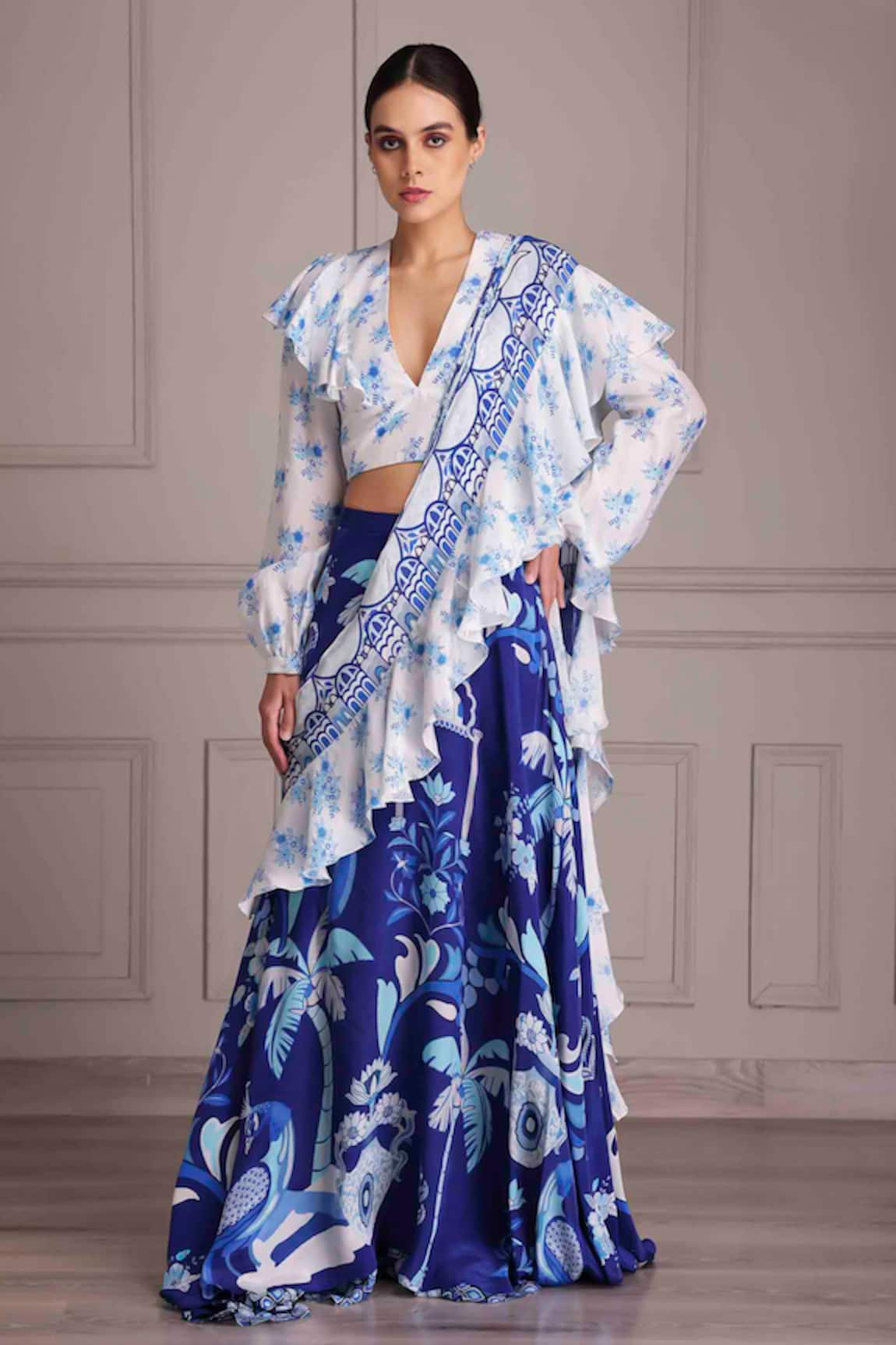 ALPONA DESIGNS BY SOHAM ACHARYA Printed Skirt Saree & Blouse Set